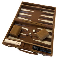 Vintage Mid-Century 1970’s Backgammon Set in Suede Portafolio