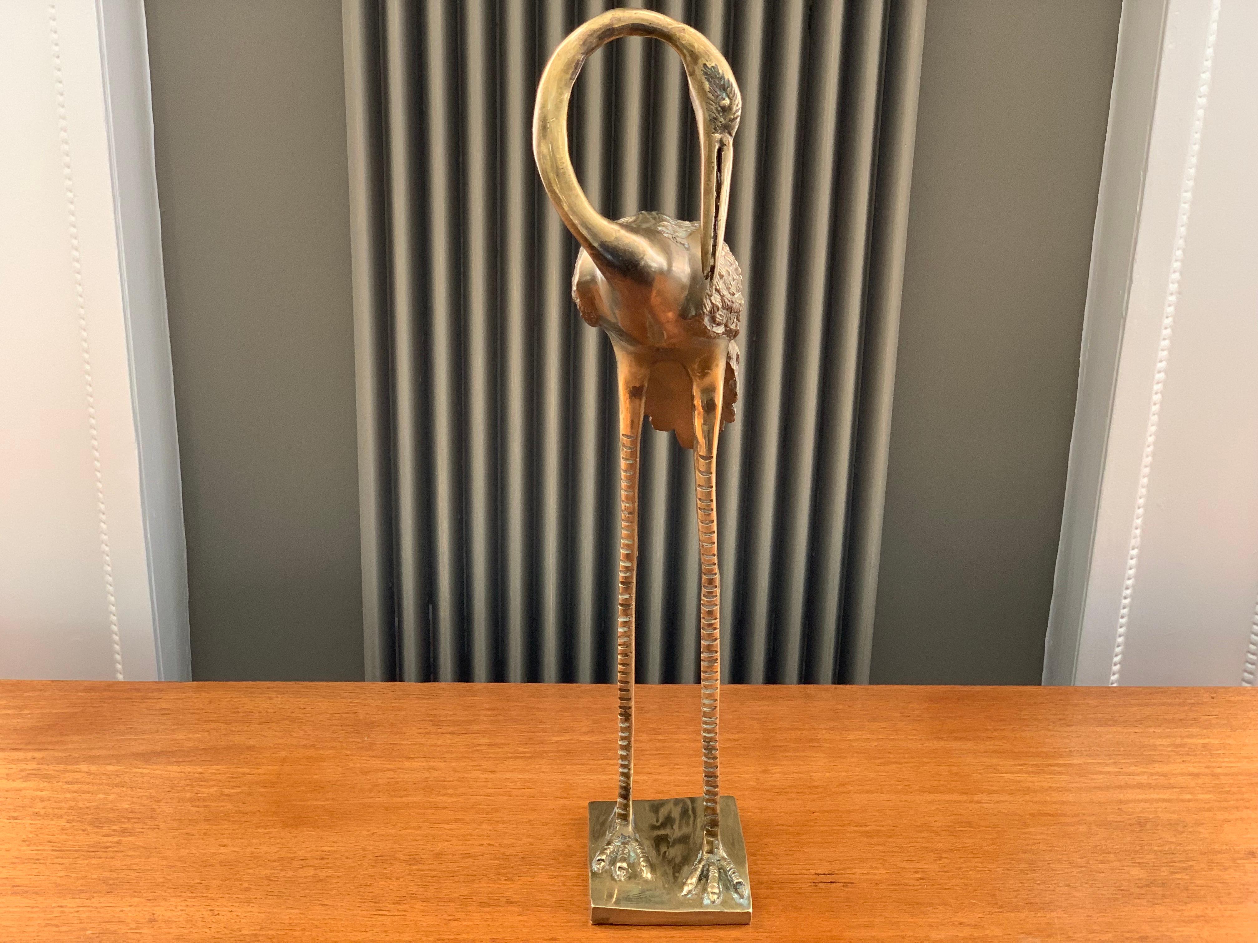 Vintage Midcentury 1970s Decorative Brass Crane Sculpture Hollywood Regency In Good Condition In London, GB