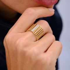 Vintage Mid Century 1970s Diamond Openwork Checkerboard Wide Cigar Band Ring
