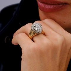 Vintage Mid-Century 2 Carat Diamond Cluster Bombé Cocktail Ring