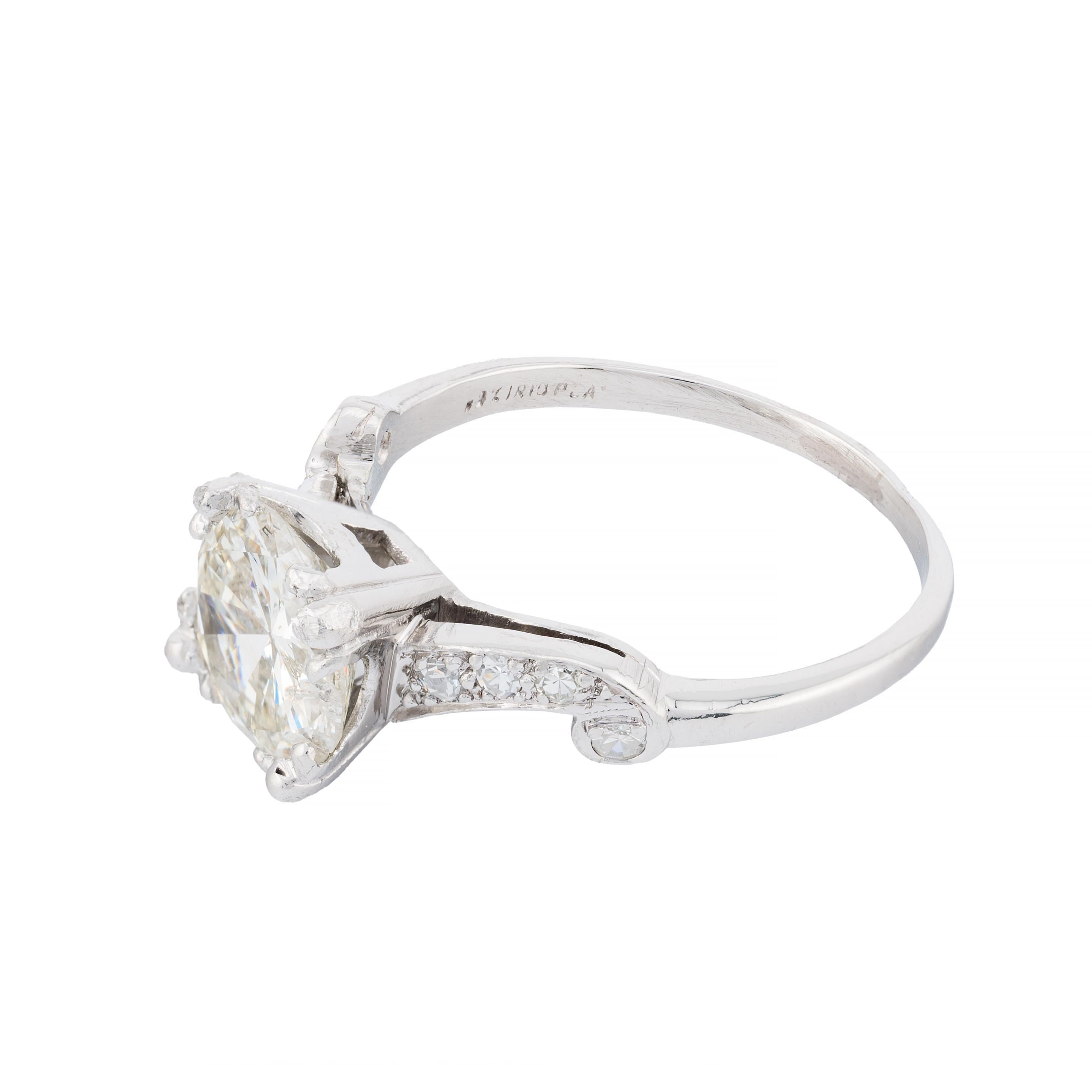 Vintage Mid Century 2,18CTW Diamant Verlobungsring in Platin (Brillantschliff) im Angebot