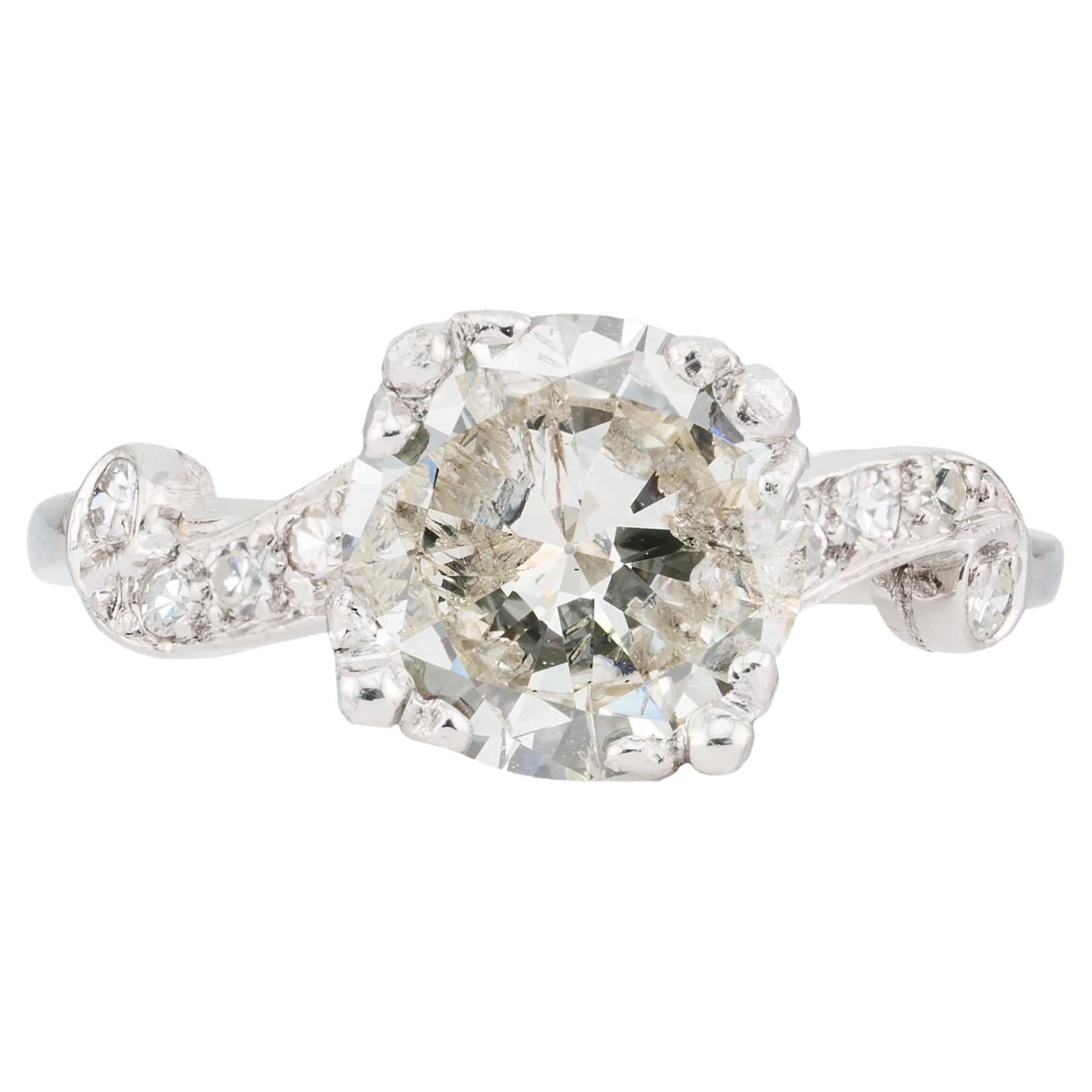 Vintage Mid Century 2,18CTW Diamant Verlobungsring in Platin im Angebot