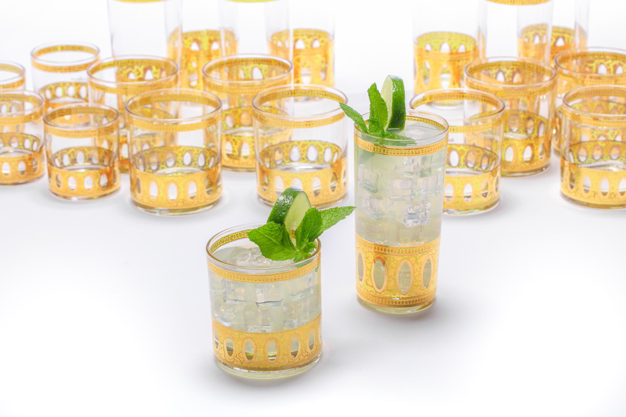 Vintage Mid Century 22-Karat Gold Highball Cocktail Glasses Set of 8, circa 1965 For Sale 2