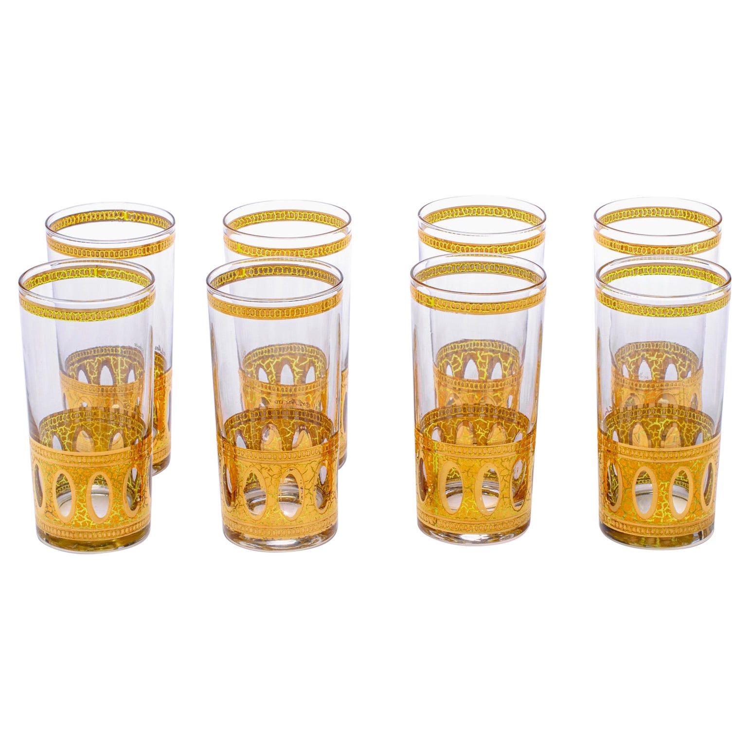 Vintage Mid Century 22-Karat Gold Highball Cocktailgläser Satz von 8, circa 1965