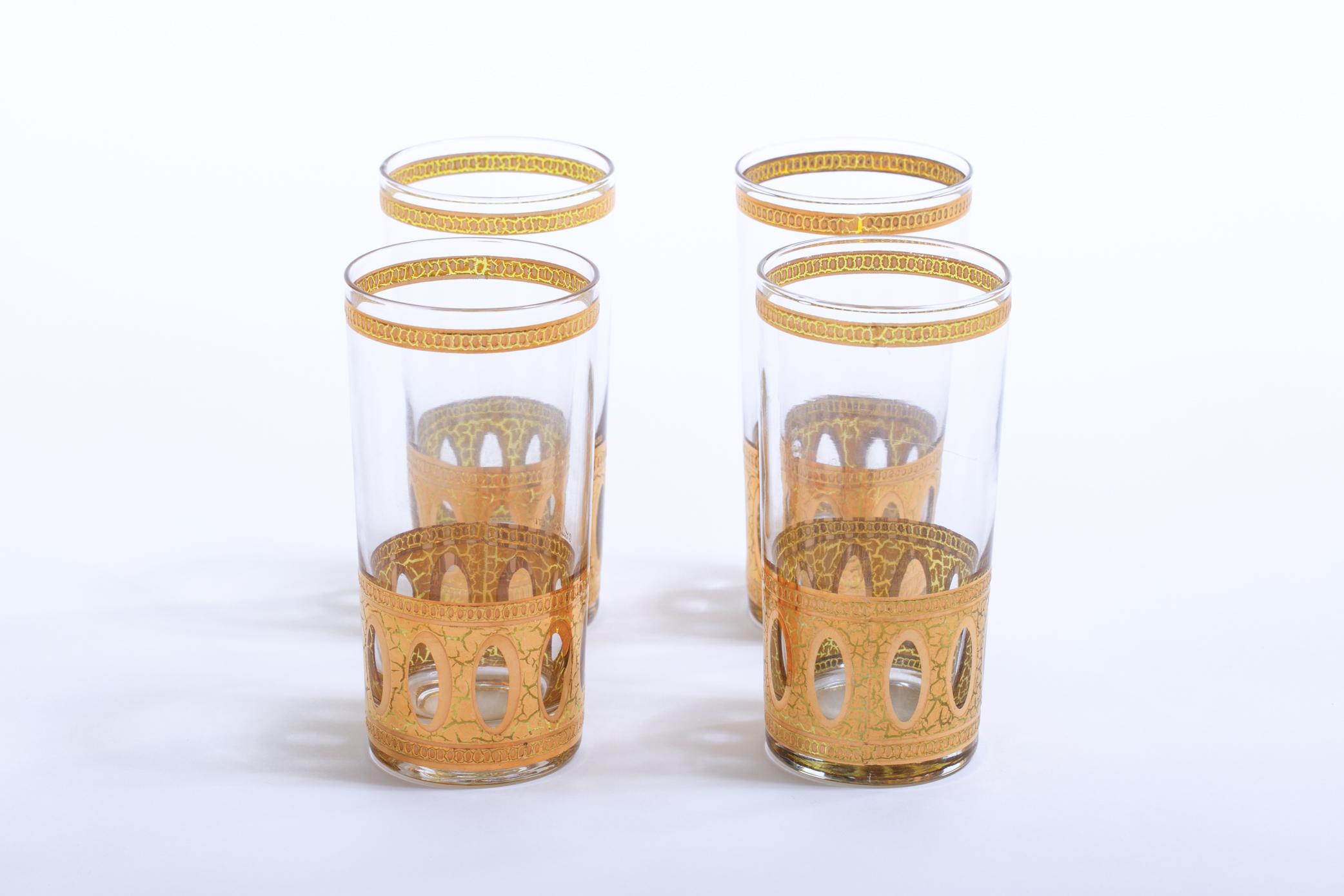 Mid-Century Modern Vintage Midcentury 22-Karat Gold Highball Cocktail Glasses Set of 8, circa 1965