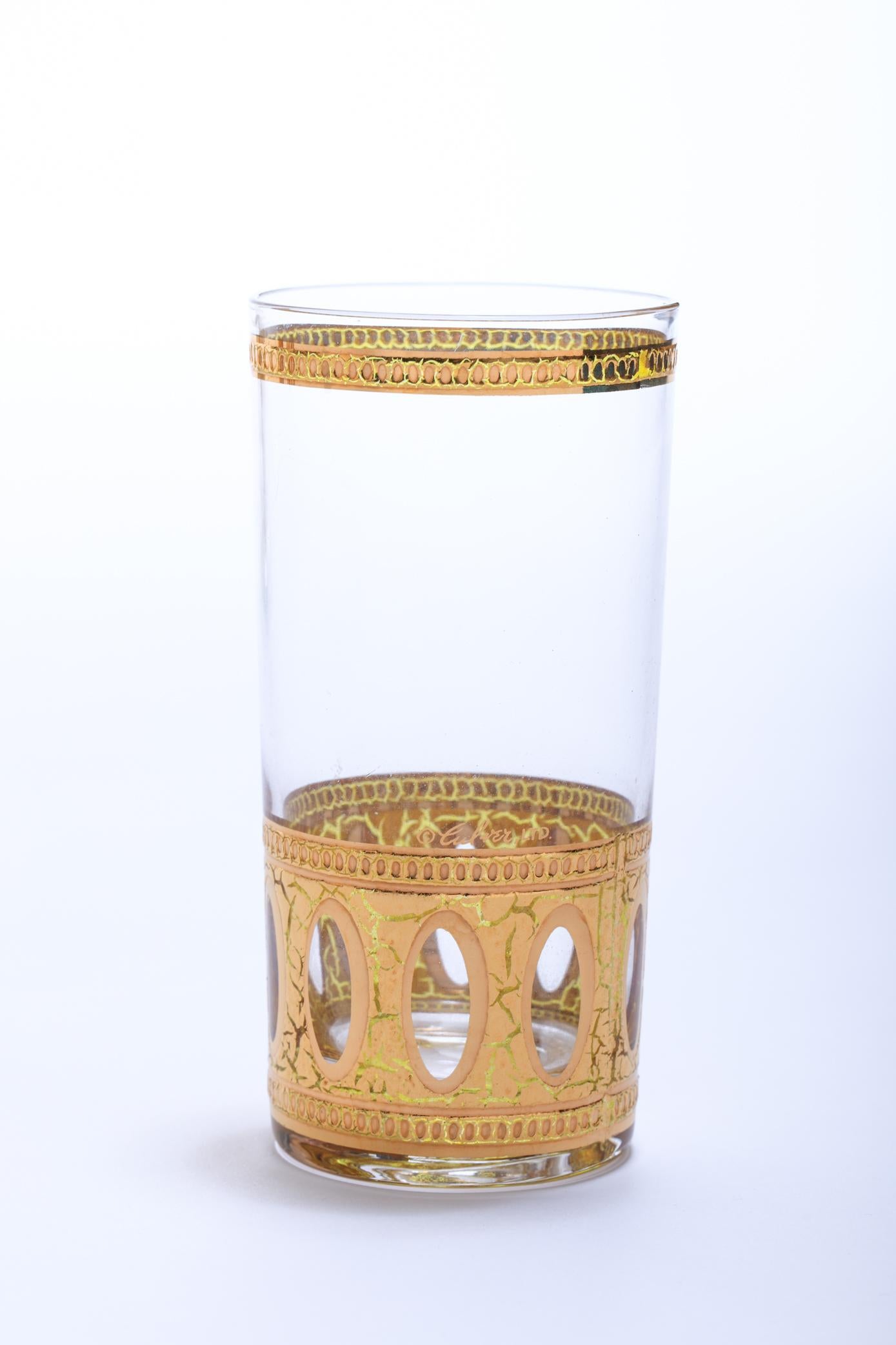 20th Century Vintage Midcentury 22-Karat Gold Highball Cocktail Glasses Set of 8, circa 1965