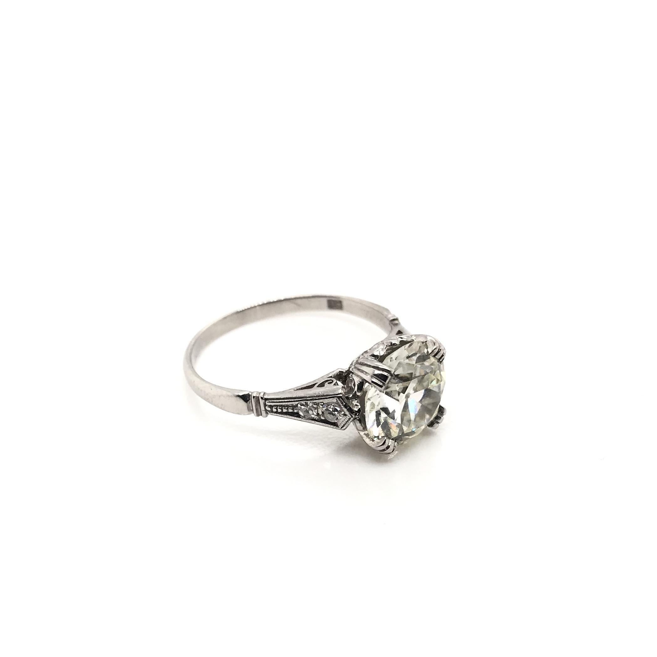 Old European Cut Vintage Mid Century 2.41 Carat Diamond Solitaire Style Engagement Ring