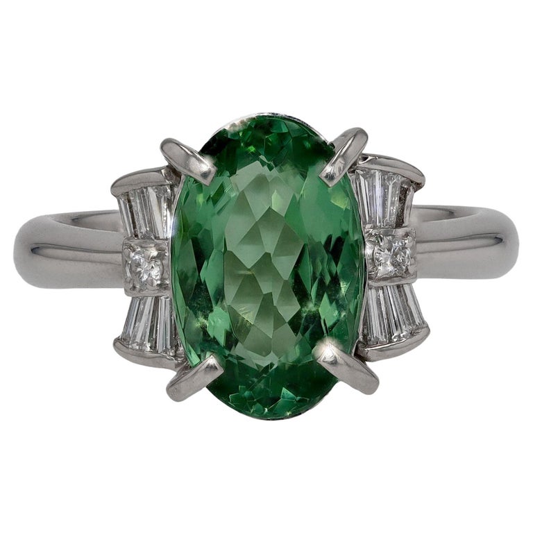 Vintage Mid Century 2.87 Carat Green Tourmaline Diamond Engagement Ring ...