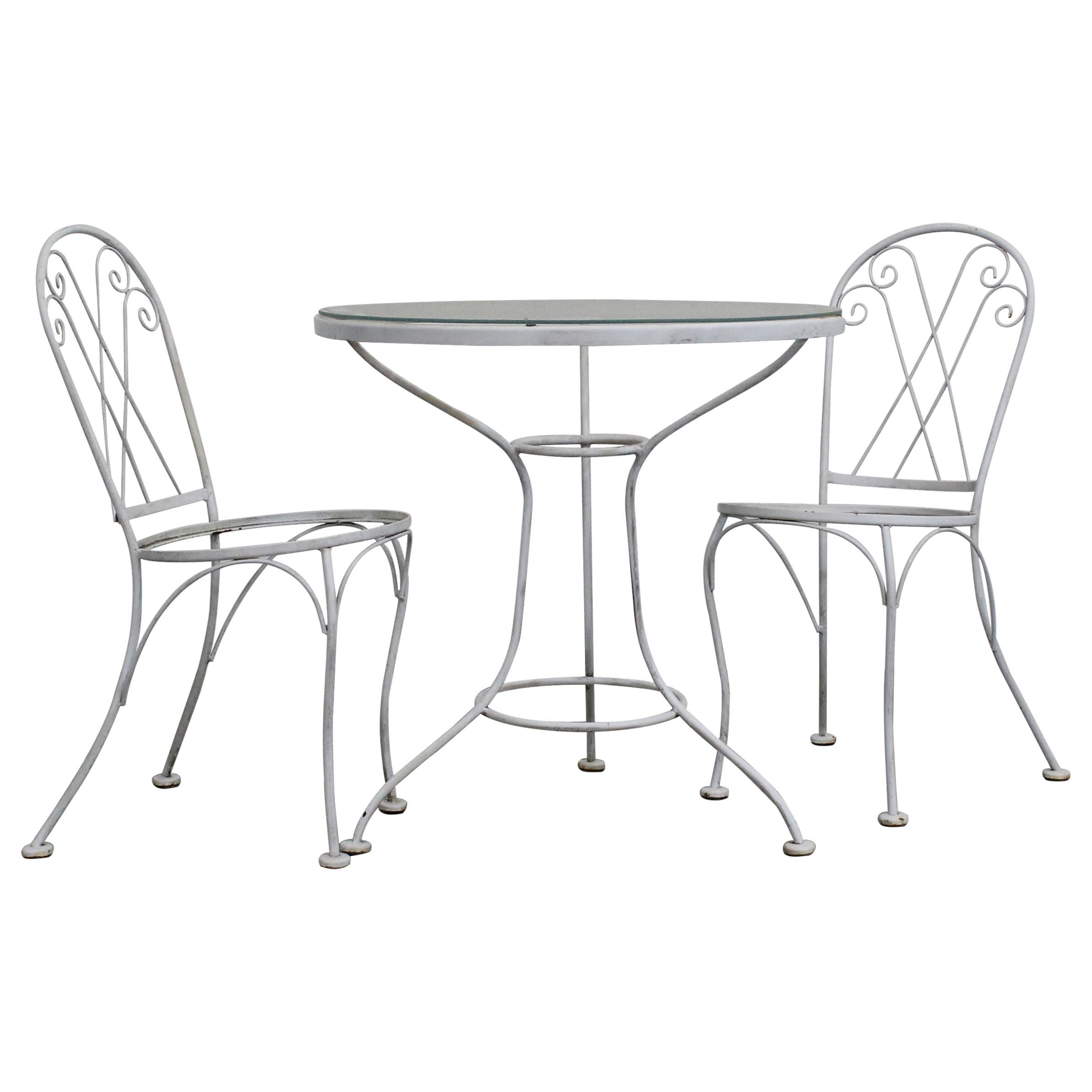 Vintage Mid Century Wrought Iron Barrel Back Garden Patio Dining Set