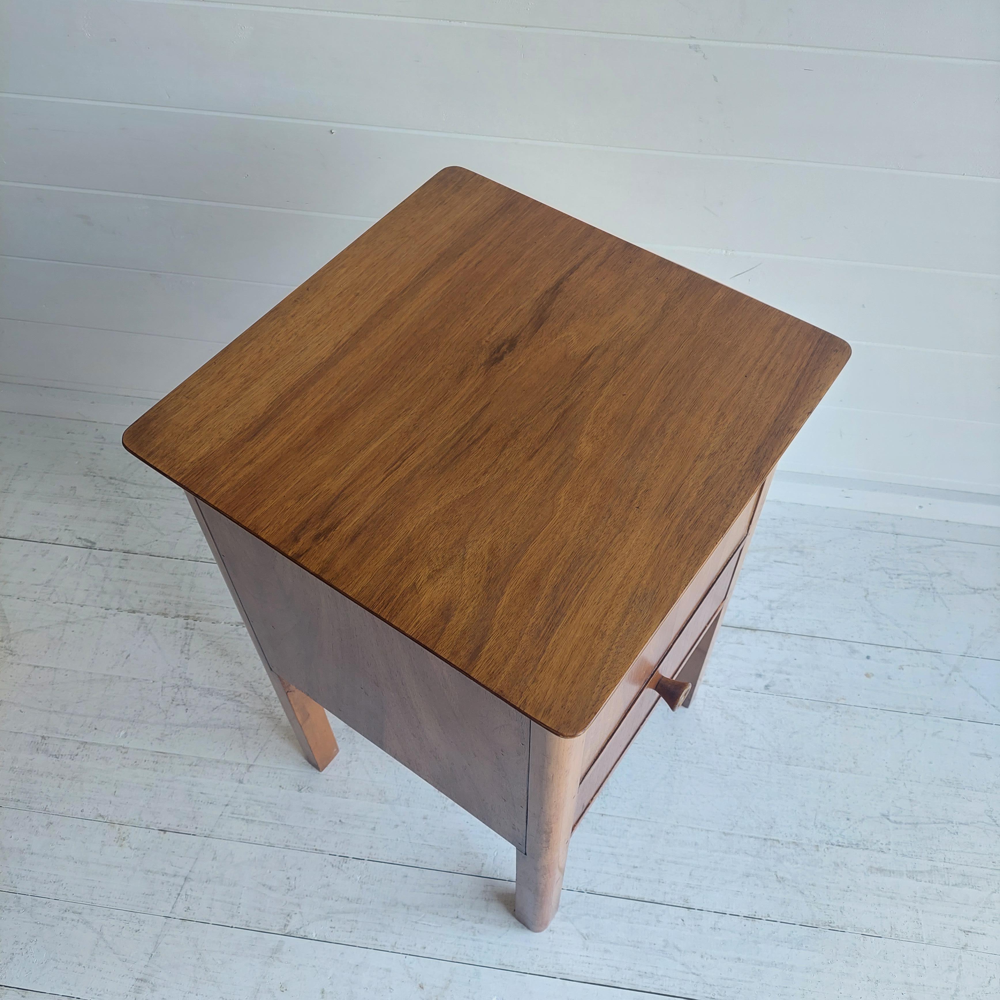 Fabric Vintage Midcentury 40s 50s Walnut Sewing Side Table with Storage & Drawer
