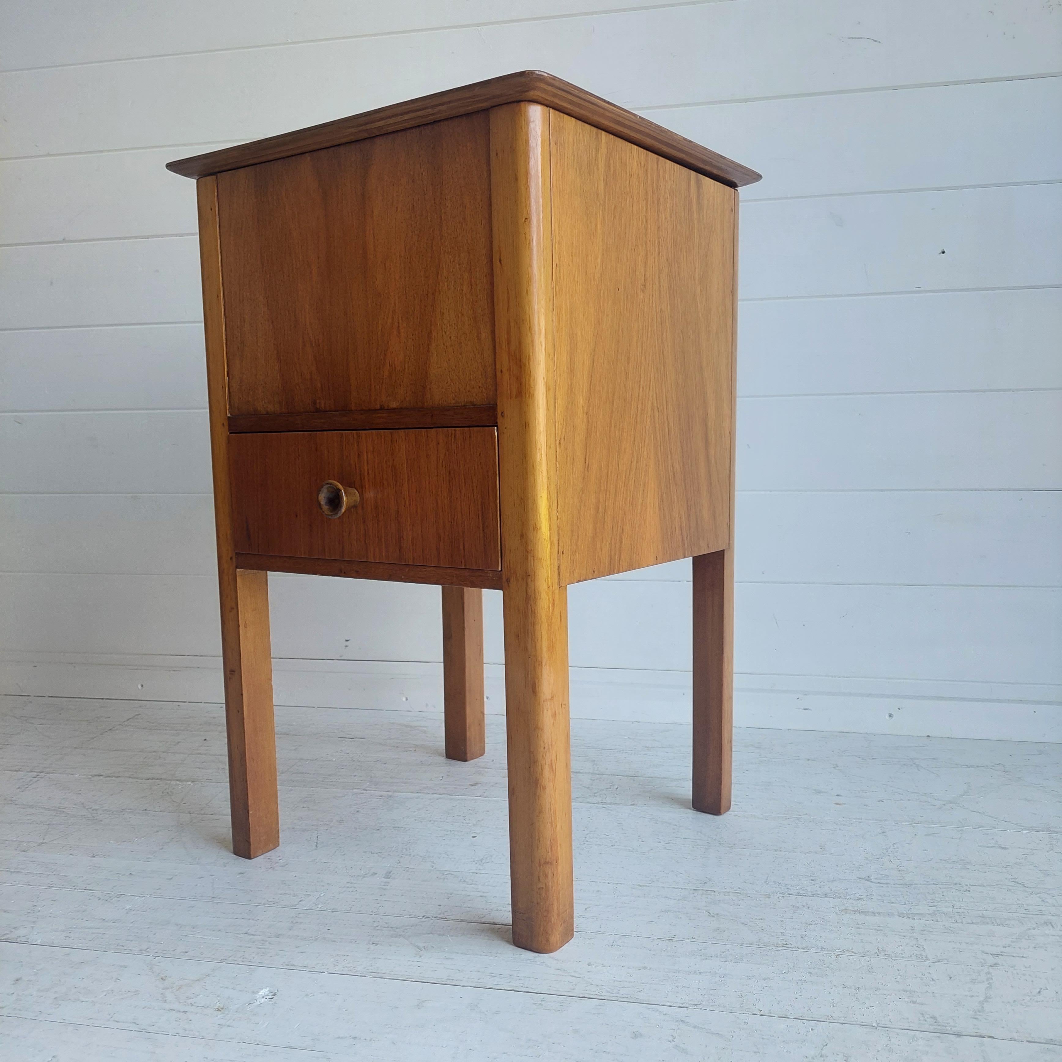 Vintage Midcentury 40s 50s Walnut Sewing Side Table with Storage & Drawer 1