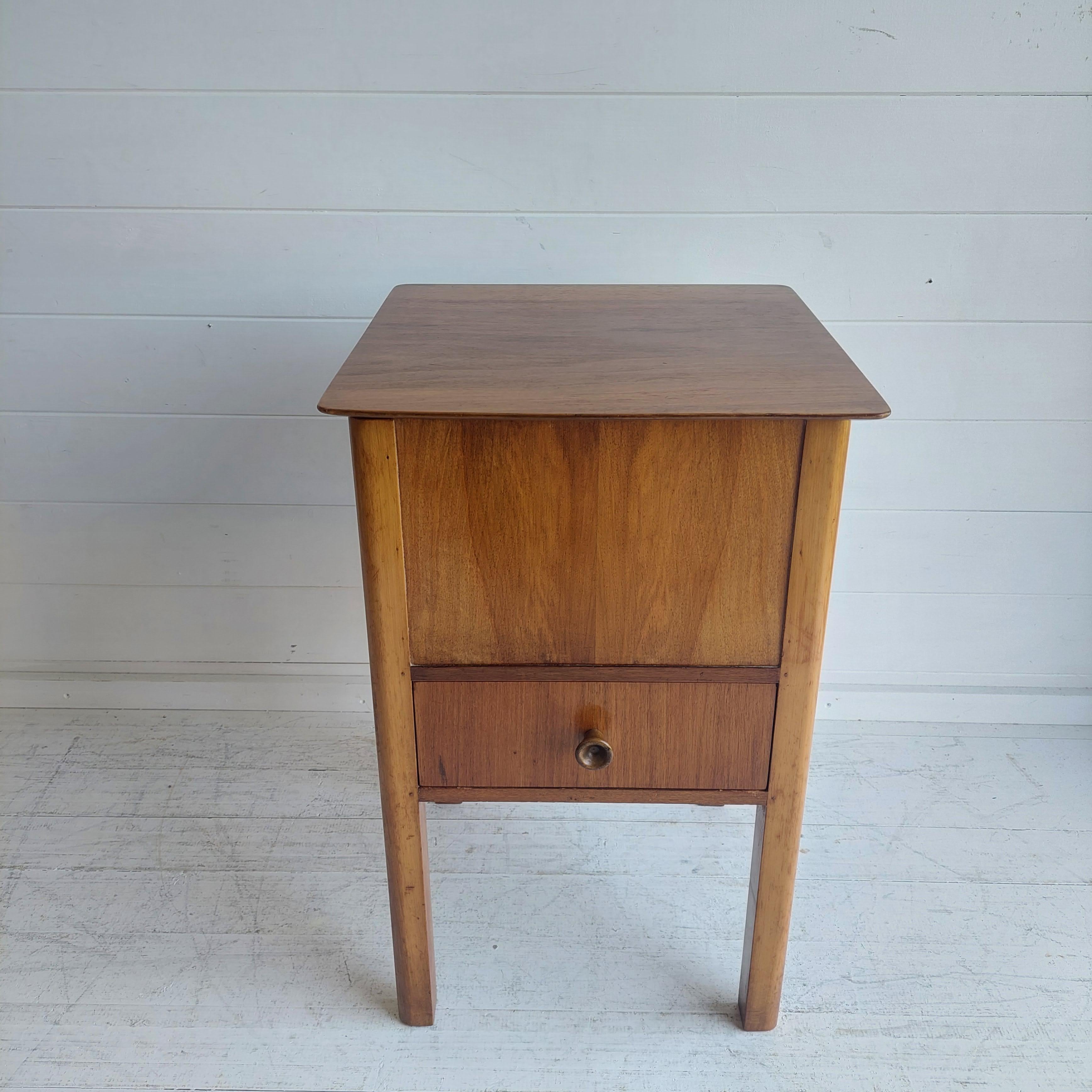 Vintage Midcentury 40s 50s Walnut Sewing Side Table with Storage & Drawer 2