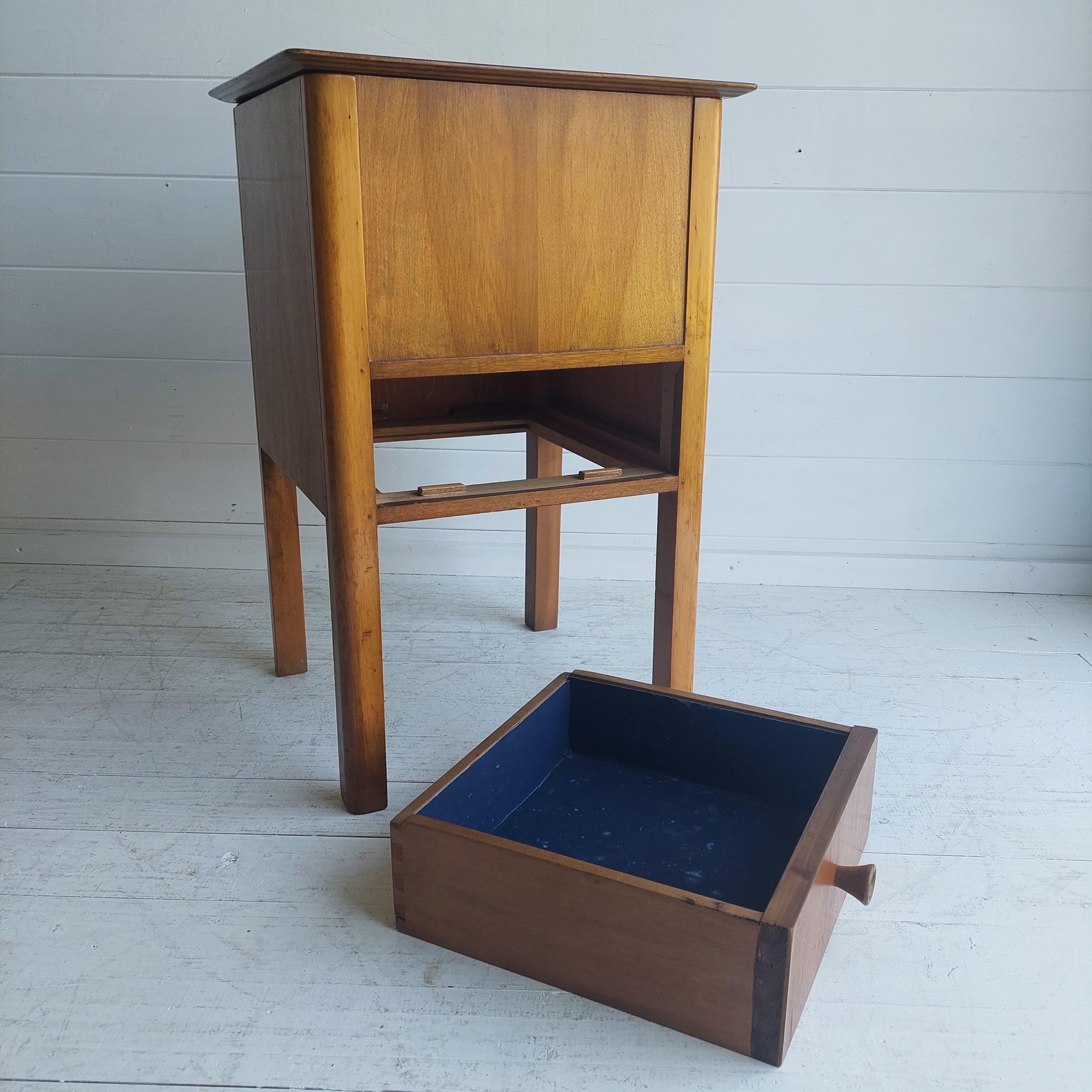 Vintage Midcentury 40s 50s Walnut Sewing Side Table with Storage & Drawer 5
