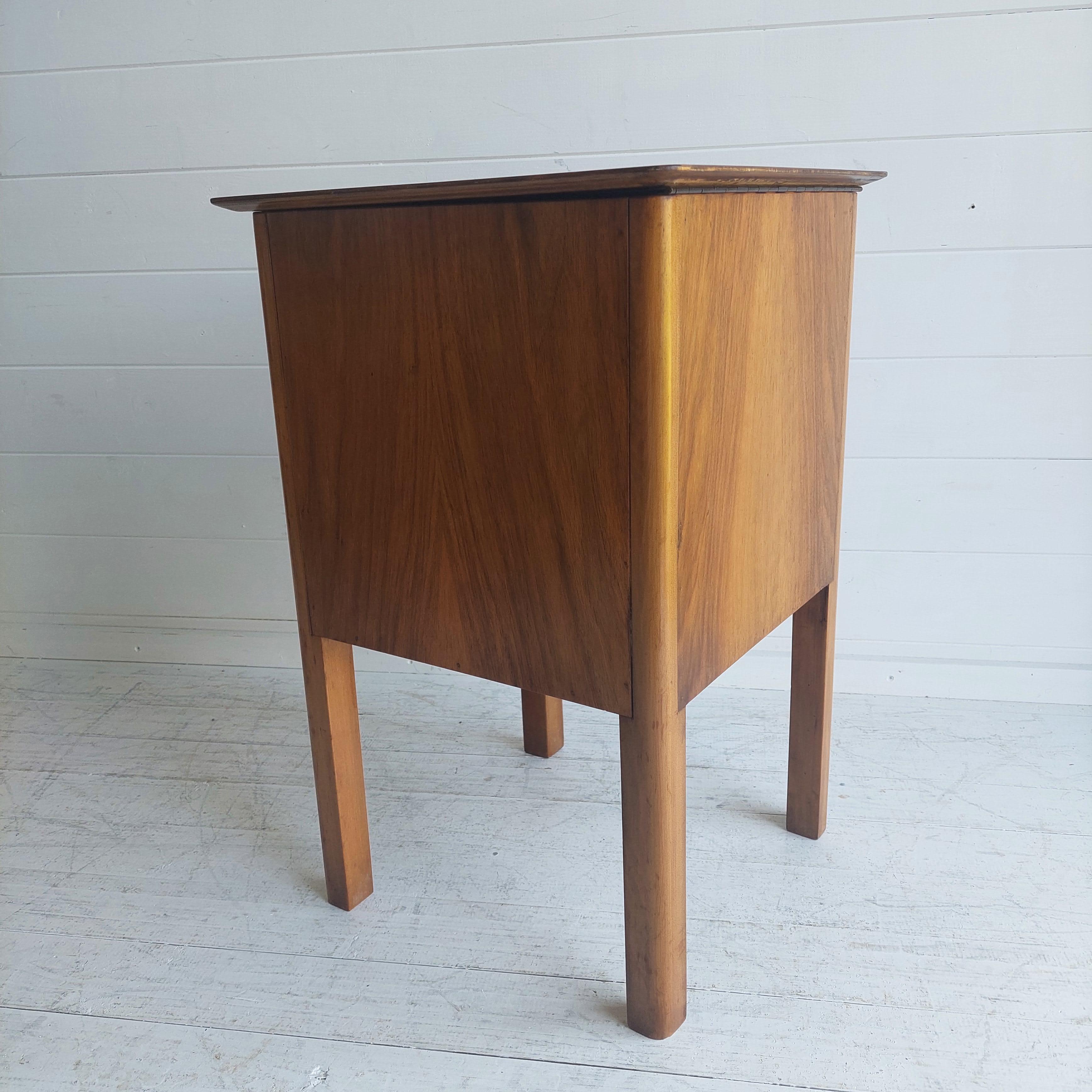 European Vintage Midcentury 40s 50s Walnut Sewing Side Table with Storage & Drawer