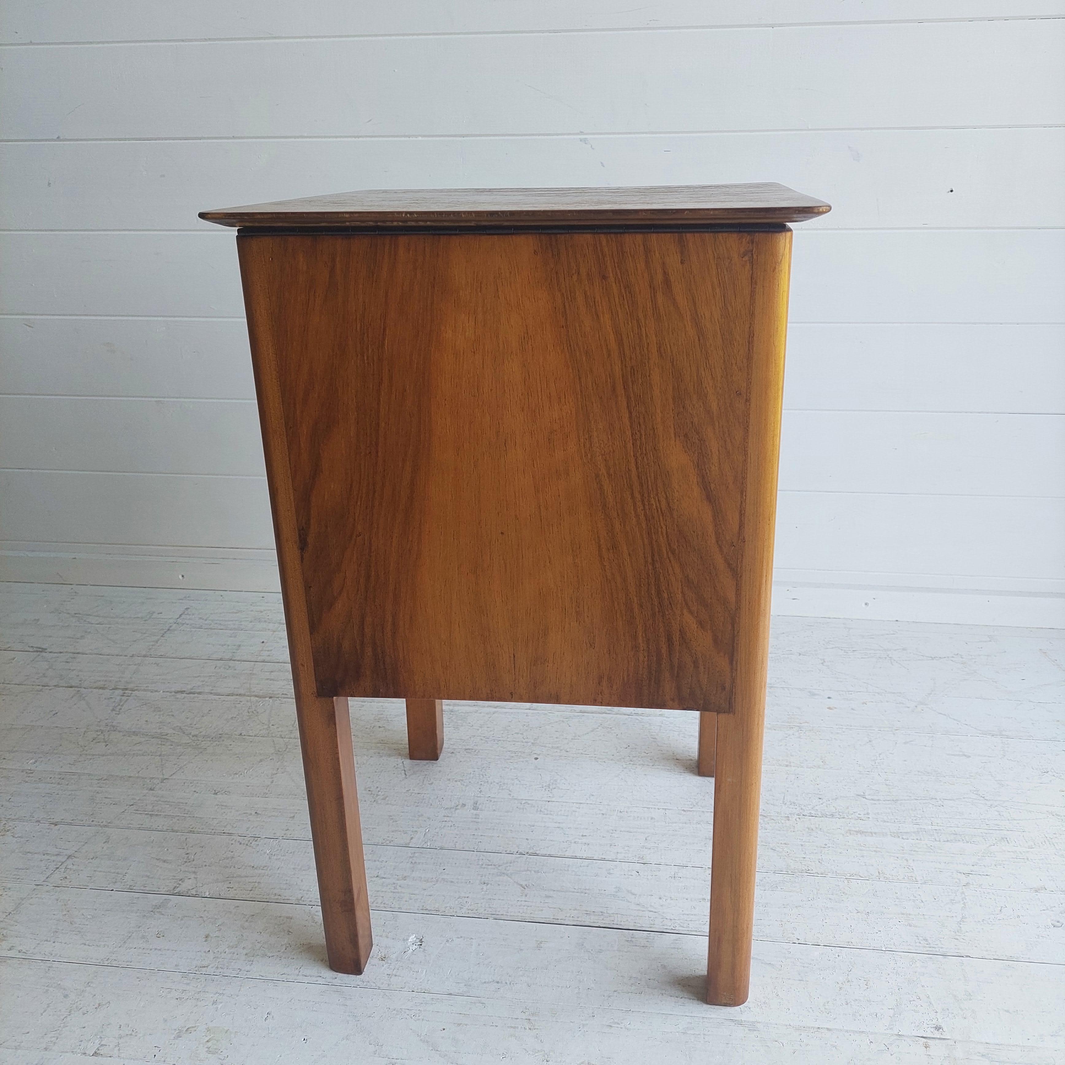 Vintage Midcentury 40s 50s Walnut Sewing Side Table with Storage & Drawer In Good Condition In Leamington Spa, GB