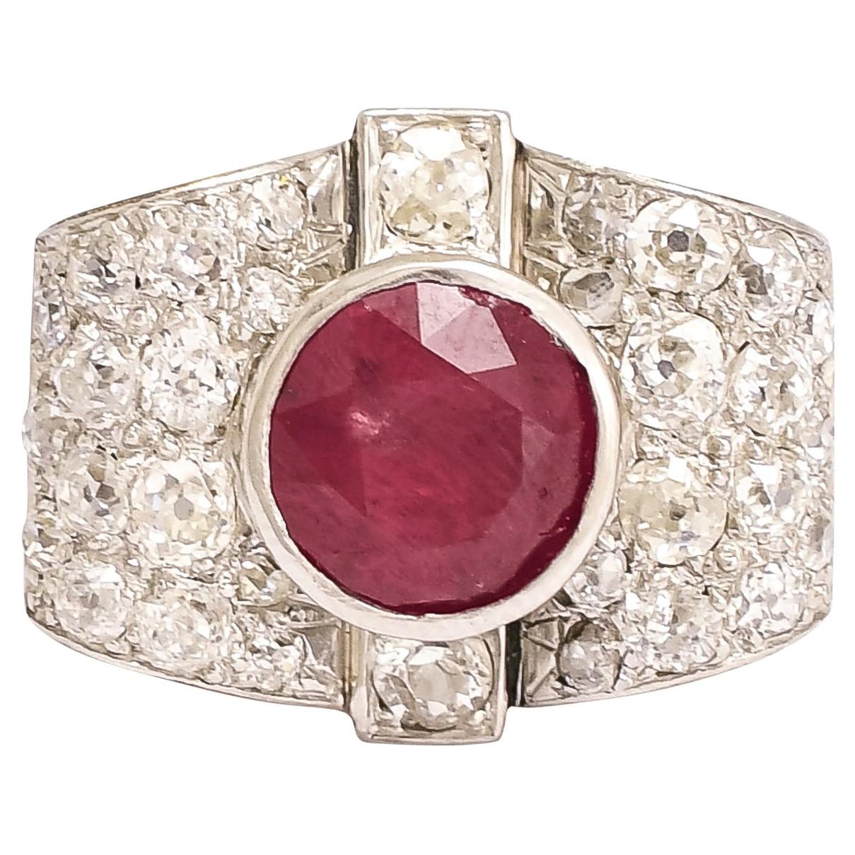 Vintage Mid-Century 4.77ct Burma Ruby Cocktail Ring For Sale
