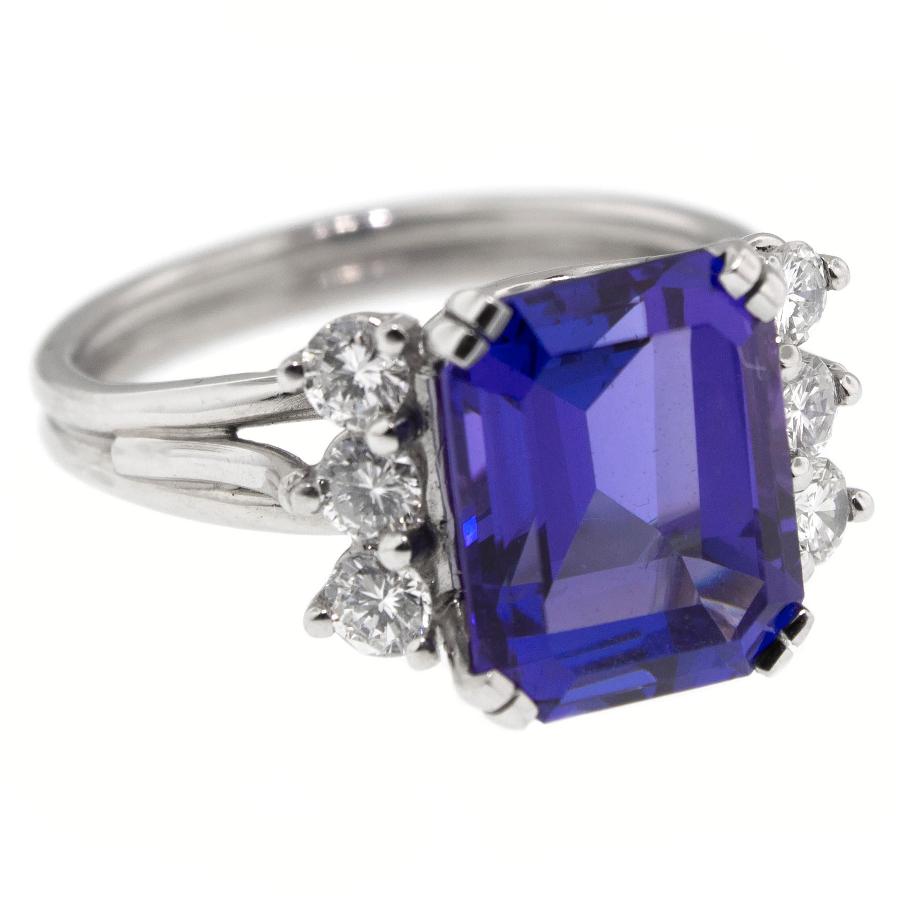 Women's Early Mined 4.85 Carat Tanzanite in Diamond and Platinum Custom Vintage  Ring
