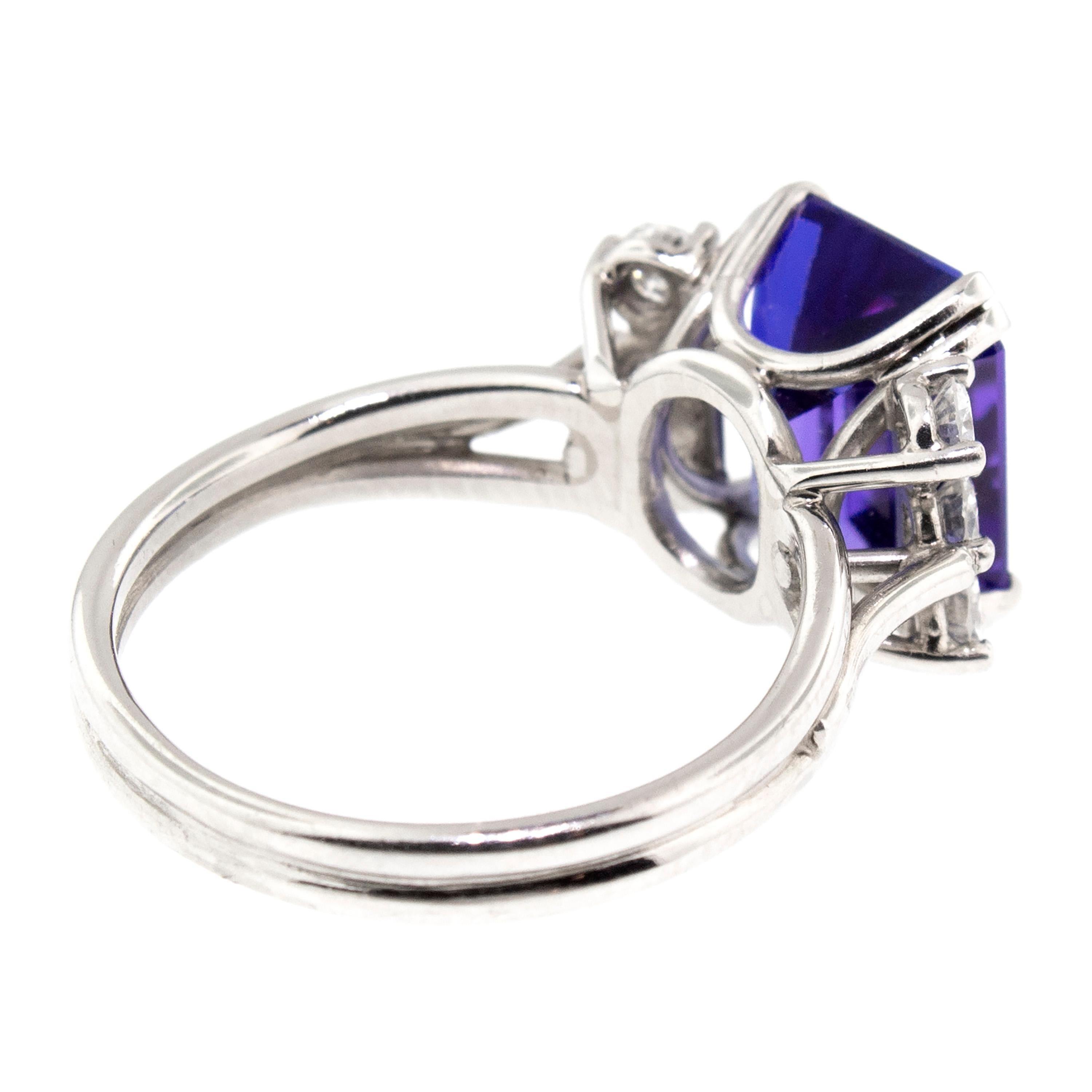 Early Mined 4.85 Carat Tanzanite in Diamond and Platinum Custom Vintage  Ring 2