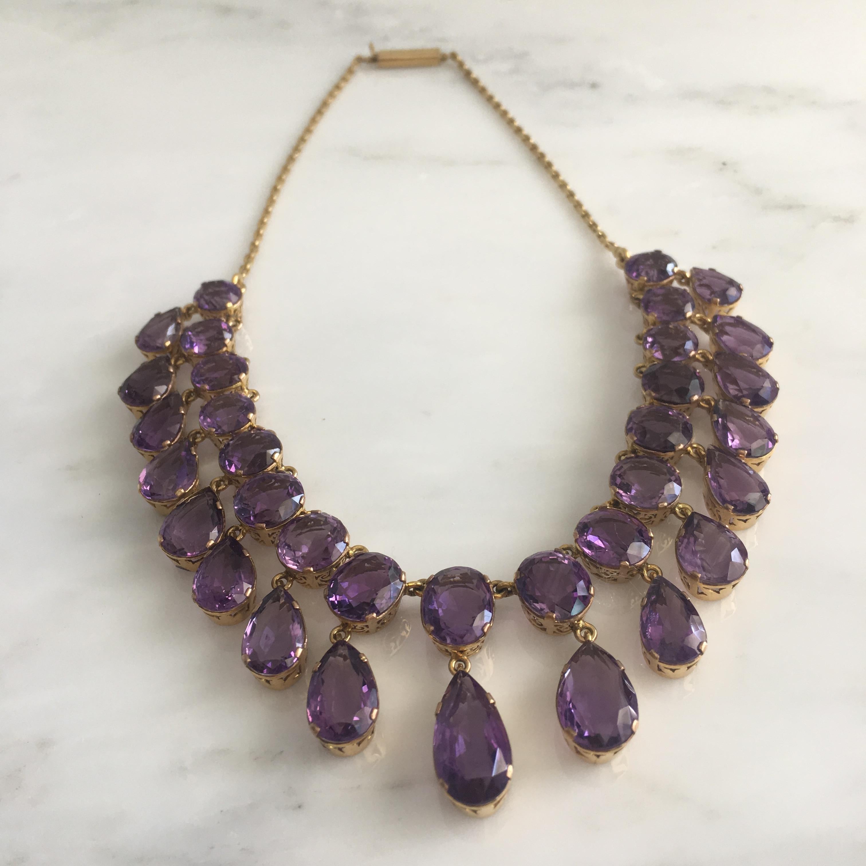 Vintage Mid Century 53 Carat Amethyst 14K Necklace For Sale 8