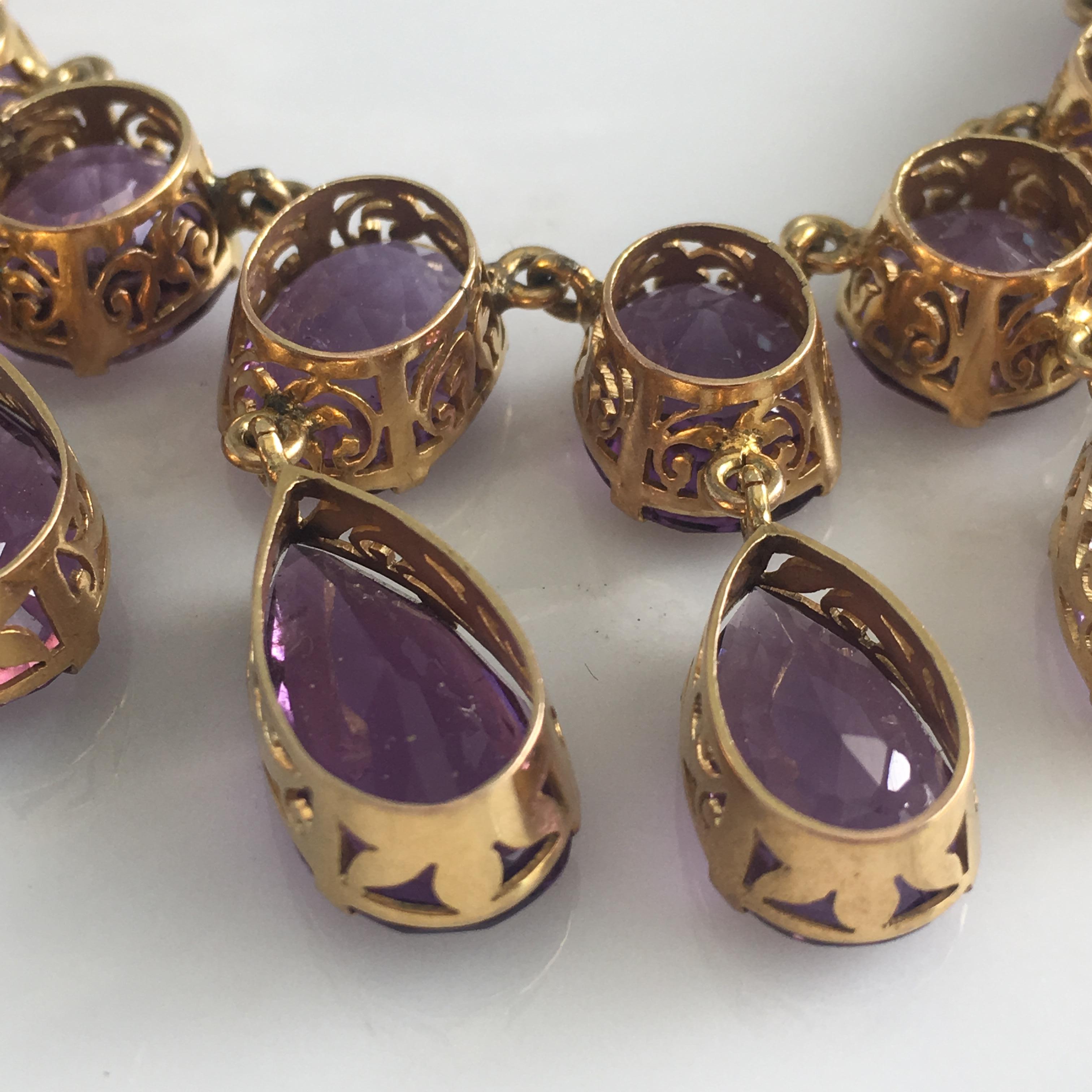 Collier d'améthyste 14 carats vintage du milieu du siècle 53 carats en vente 13
