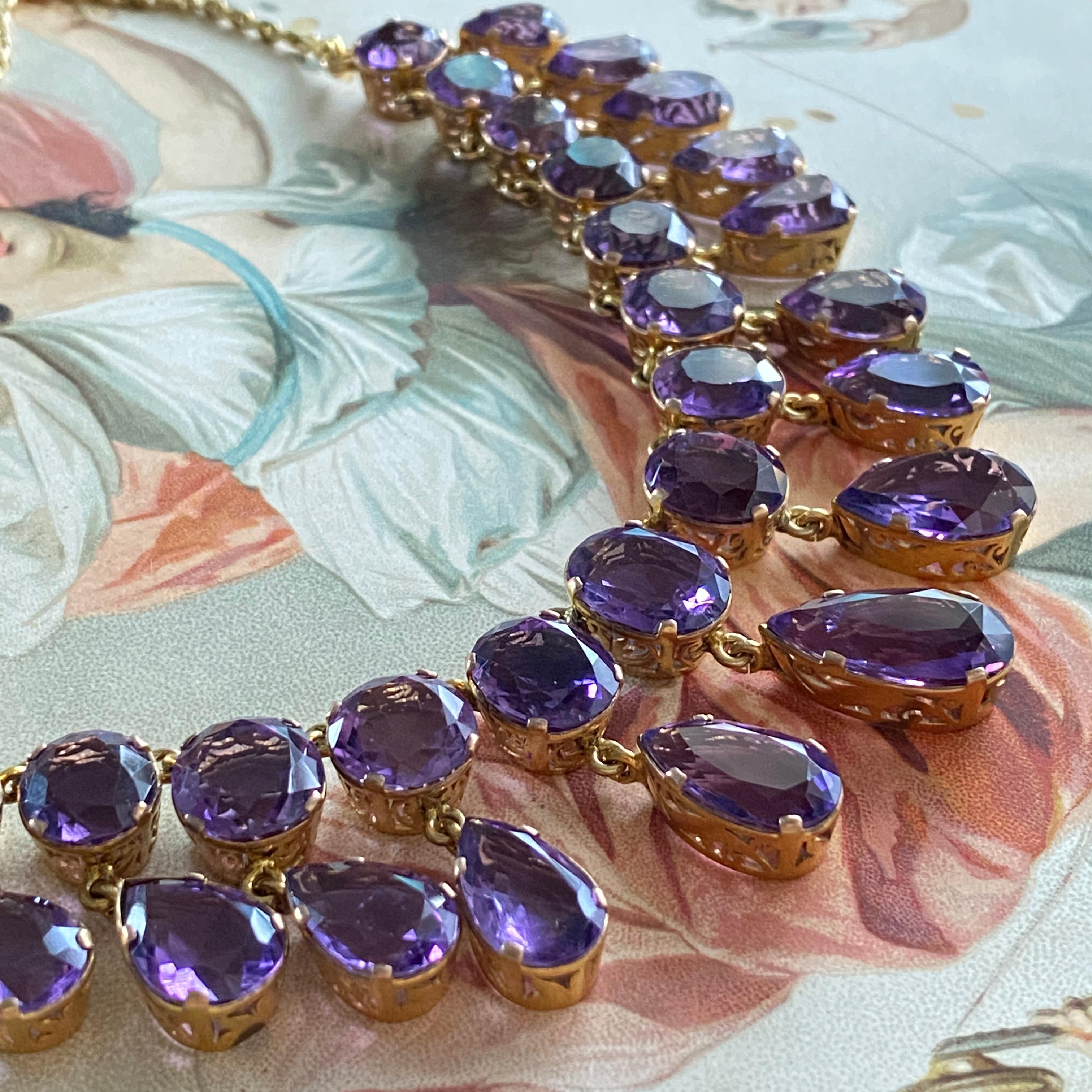 Vintage Mid Century 53 Carat Amethyst 14K Necklace In Excellent Condition For Sale In Scotts Valley, CA