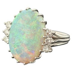 Vintage Mid-Century 6,70ct Kristall Opal Platin & Diamant Ring