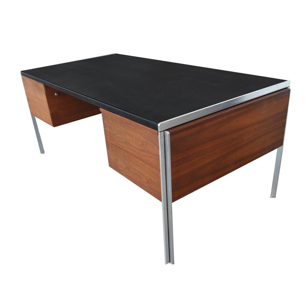 Vintage Mid Century 72" wide Stow Davis Leather Chrome Desk