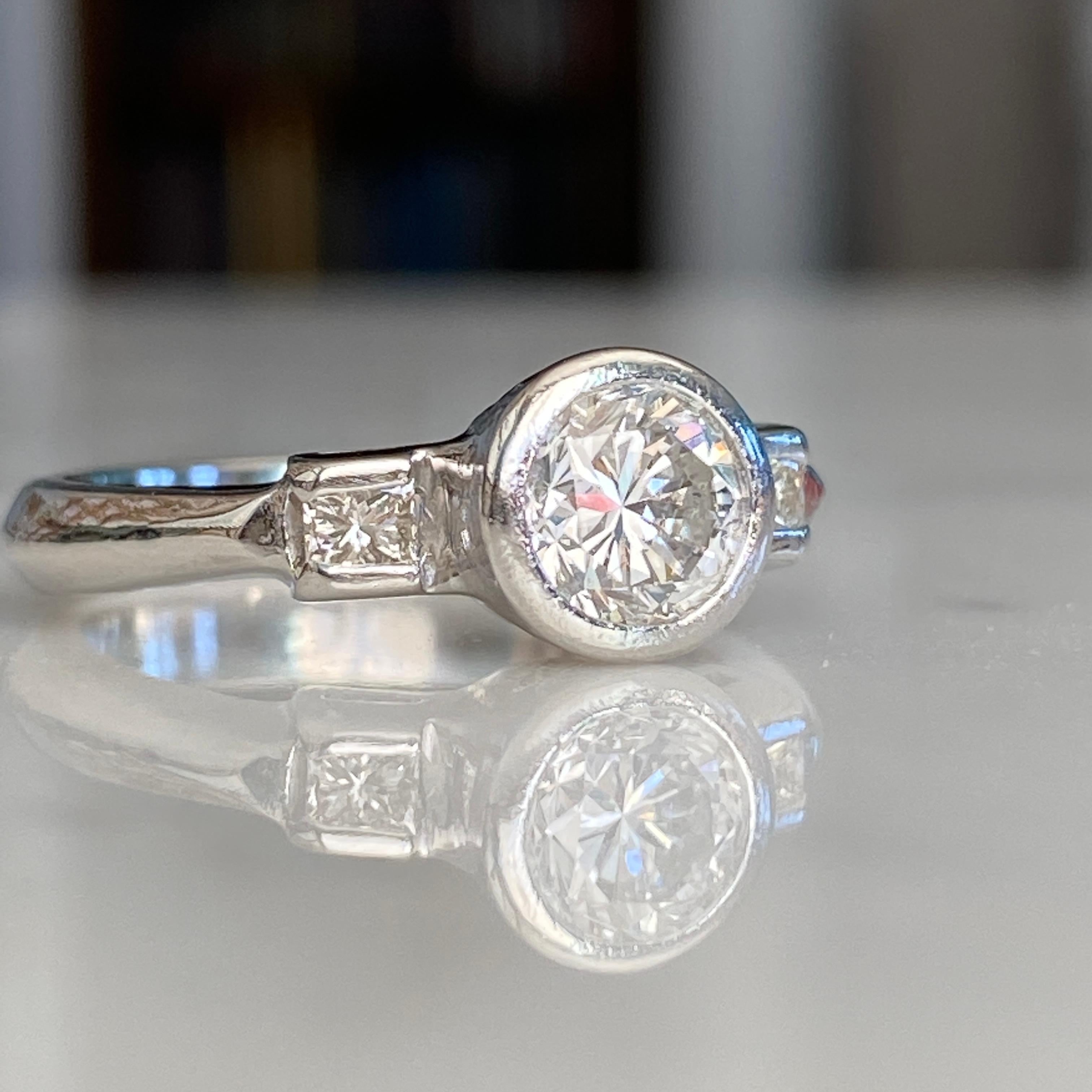 Vintage Mid-Century .83ct Diamond Platinum Engagement Ring For Sale 2
