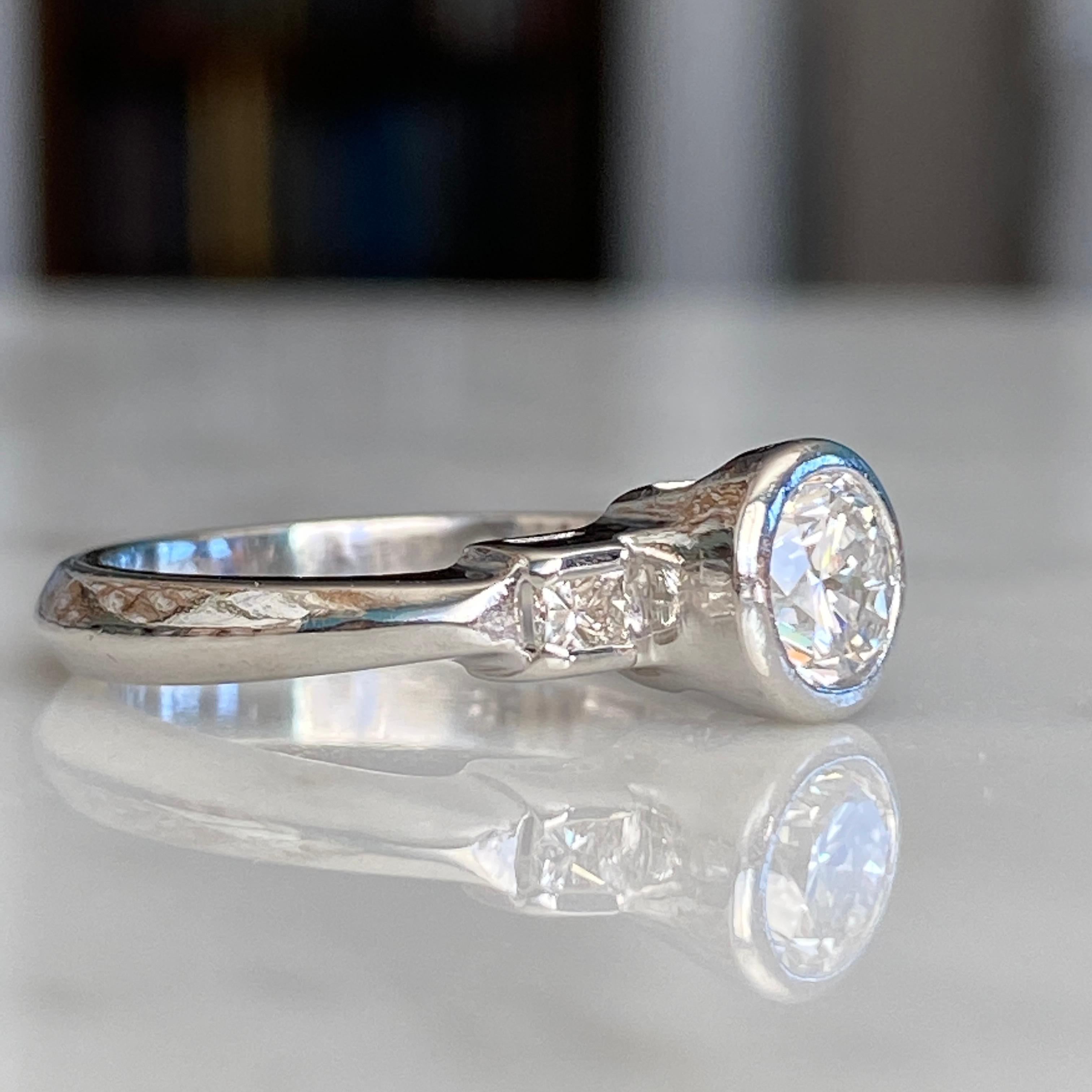 Vintage Mid-Century .83ct Diamond Platinum Engagement Ring For Sale 3