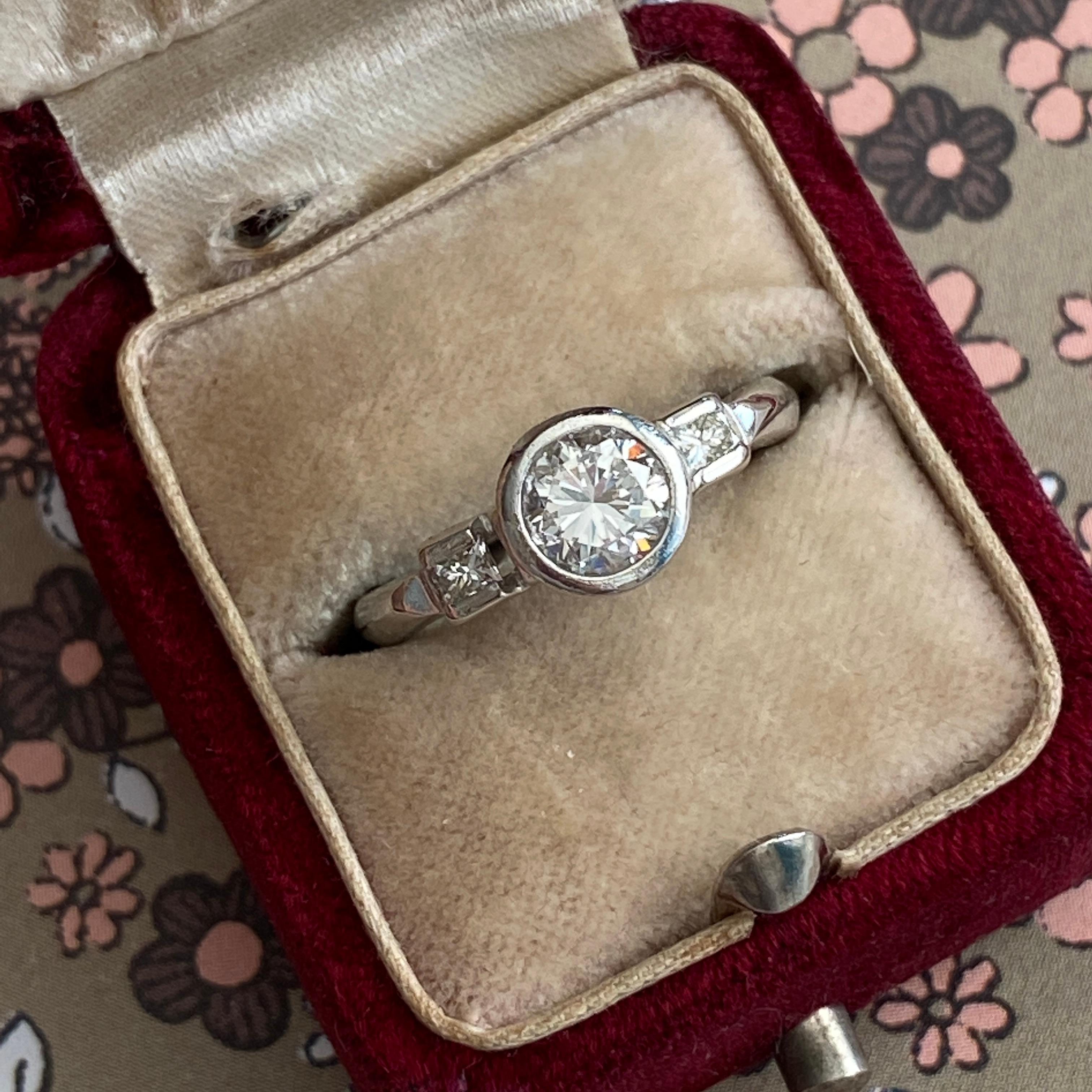 Vintage Mid-Century .83ct Diamond Platinum Engagement Ring For Sale 8