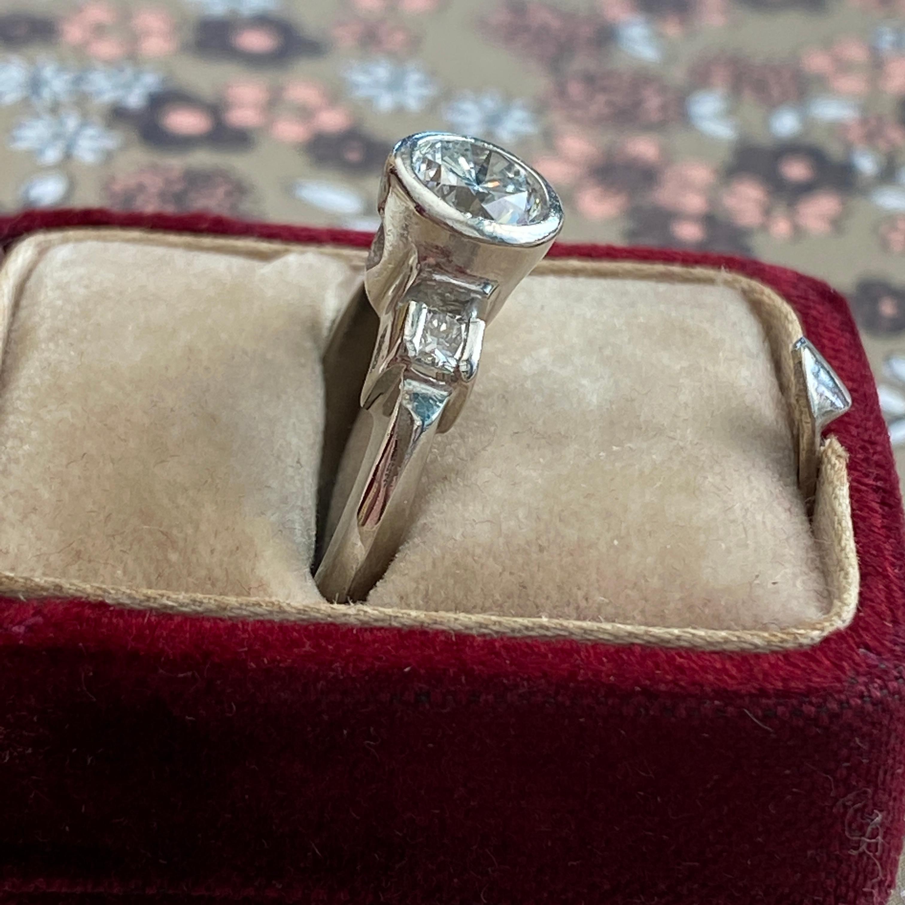 Vintage Mid-Century .83ct Diamond Platinum Engagement Ring For Sale 9