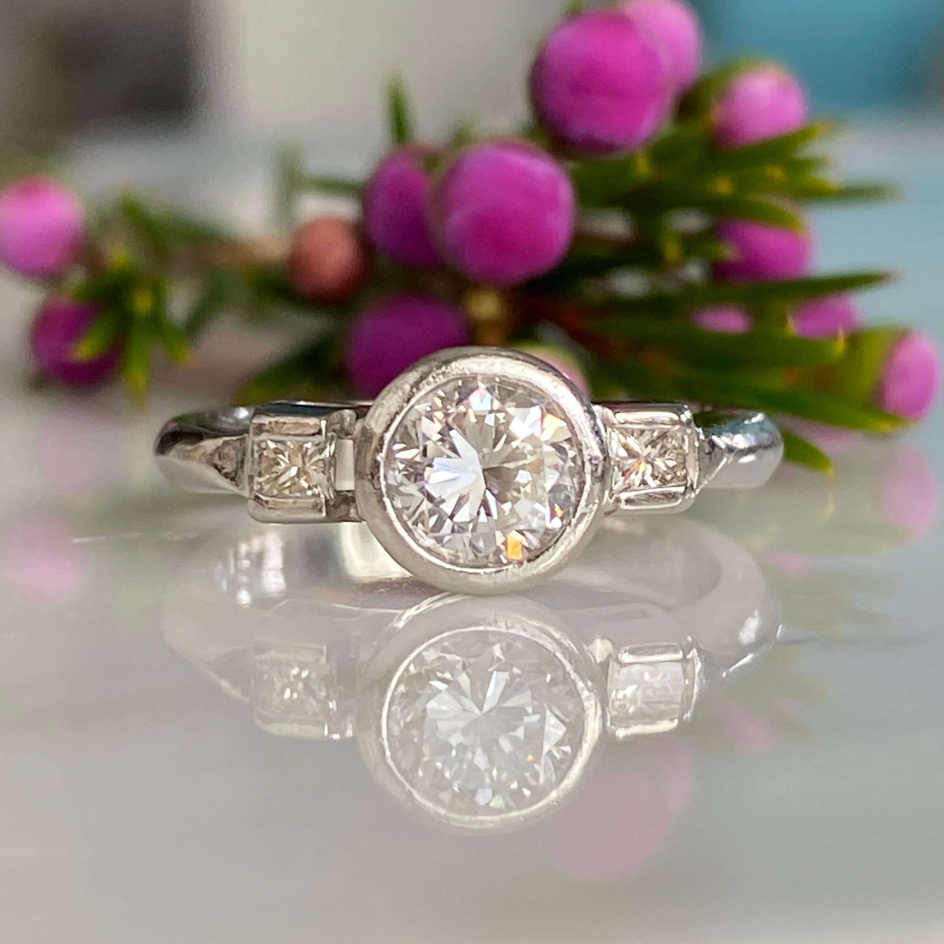 Vintage Mid-Century .83ct Diamond Platinum Engagement Ring For Sale 10