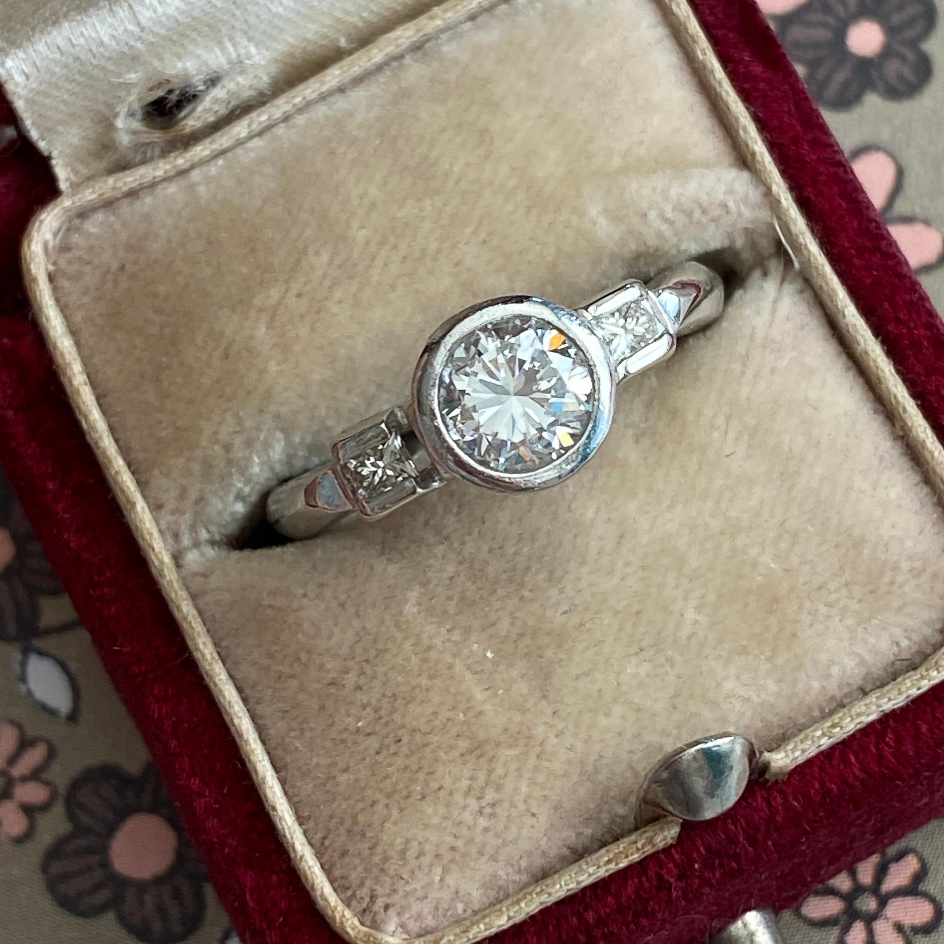 Brilliant Cut Vintage Mid-Century .83ct Diamond Platinum Engagement Ring For Sale
