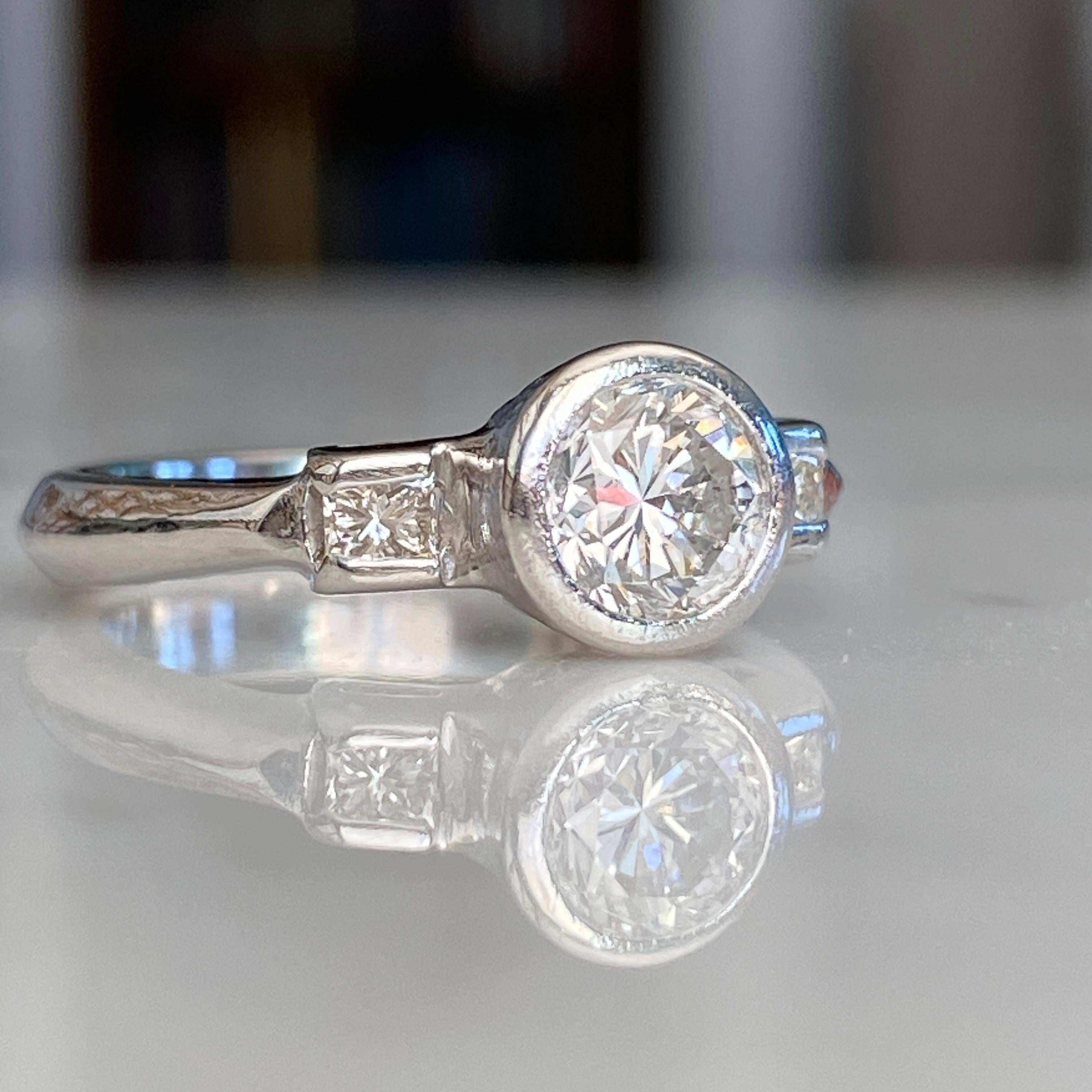 Vintage Mid-Century .83ct Diamond Platinum Engagement Ring For Sale 1