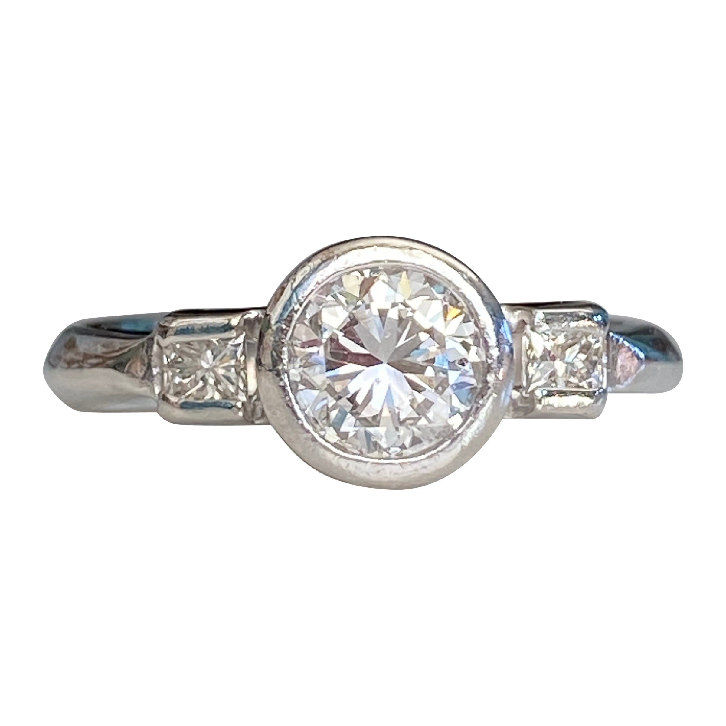 Vintage Mid Century .83ct Diamond Platinum Engagement Ring