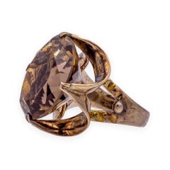 Vintage Mid-Century 9K Gold Smoky Quartz Statement Ring
