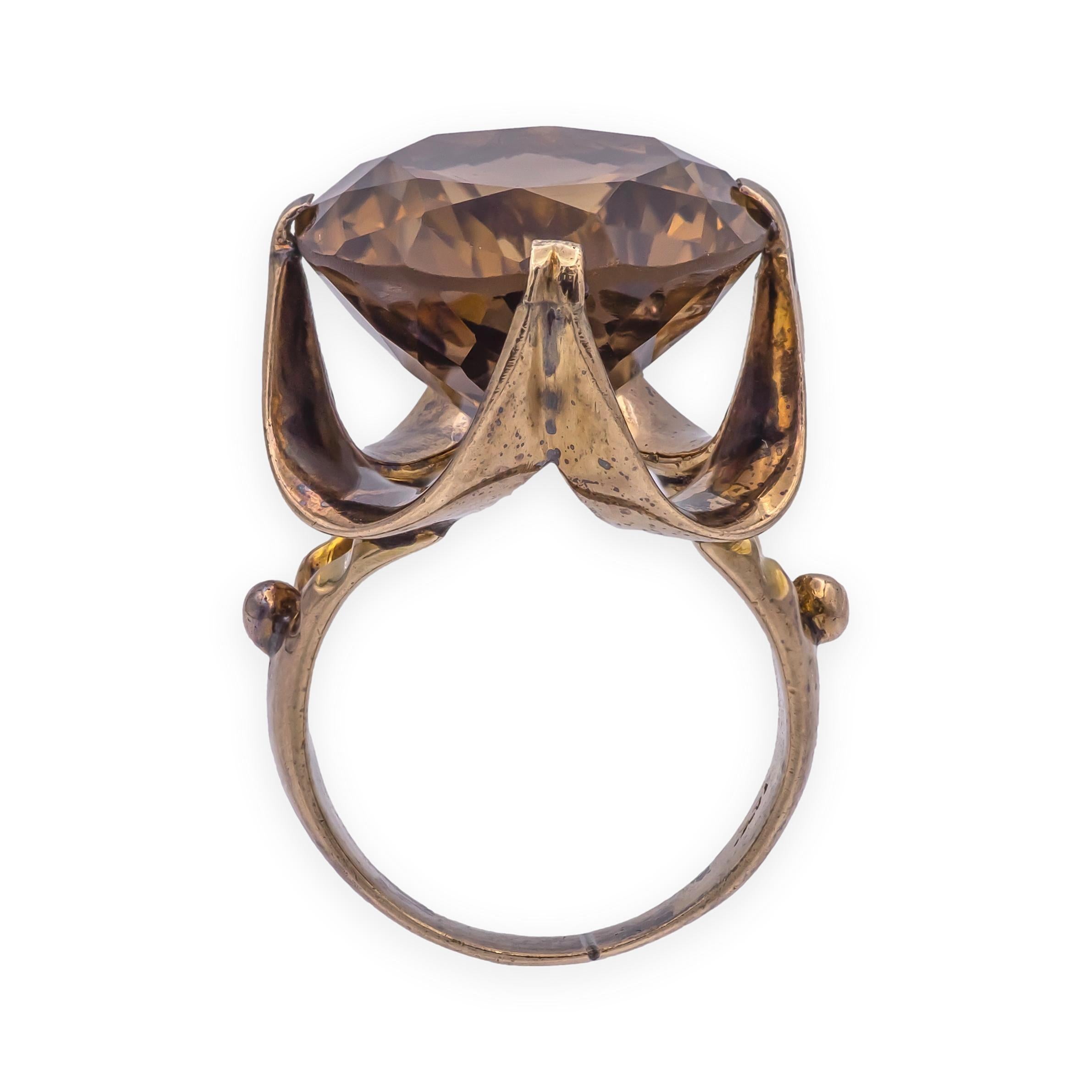 Vintage Mid-Century 9K Gold Rauchquarz Statement Ring (Zeitgenössisch) im Angebot