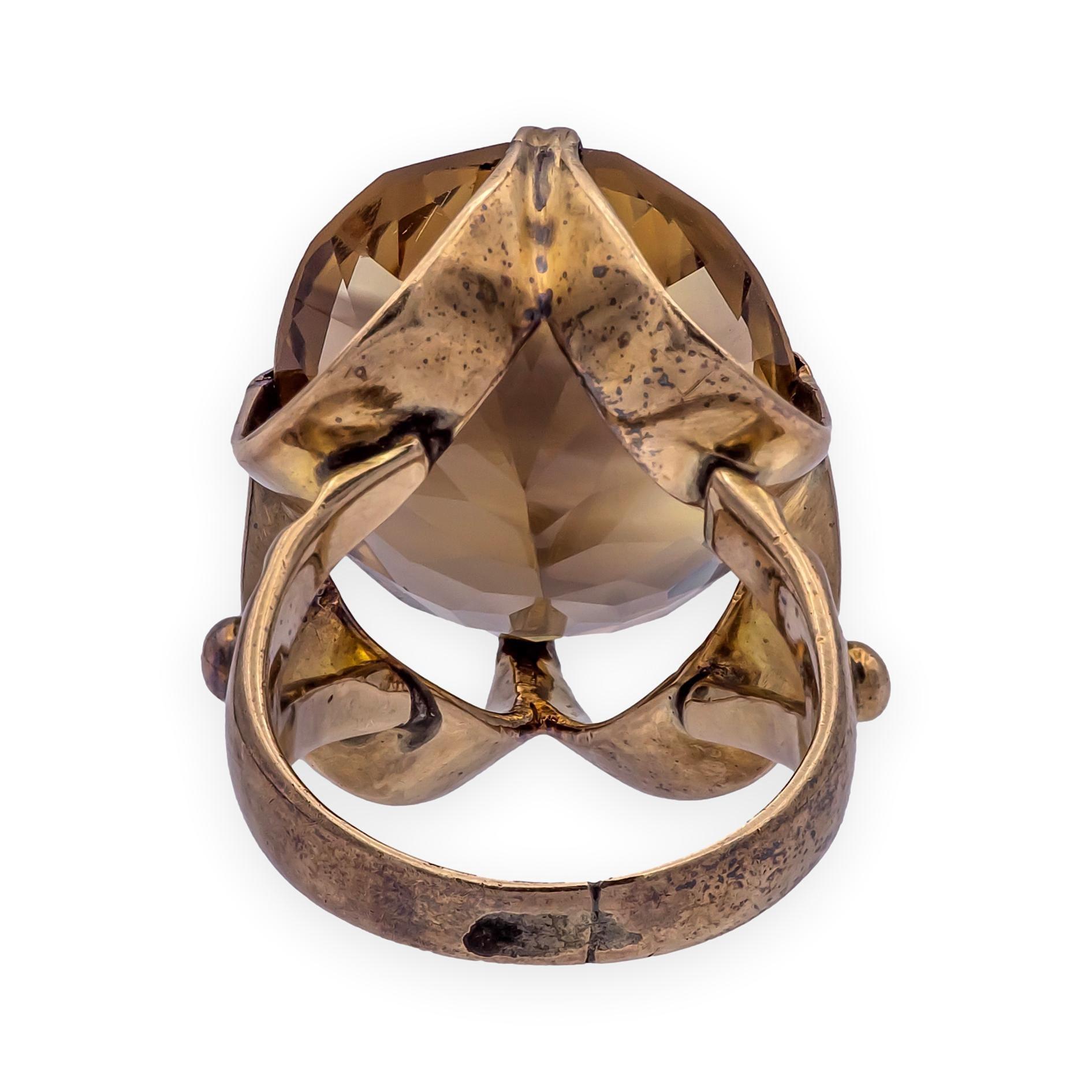 Vintage Mid-Century 9K Gold Rauchquarz Statement Ring im Zustand „Gut“ im Angebot in New York, NY