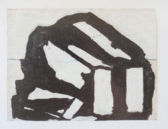 Vintage Mid Century Abstract Black & White Geometric Painting