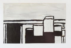 Vintage Mid Century Abstract Black & White Geometric Painting