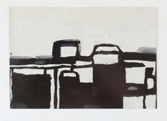 Vintage Mid Century Abstract Black & White Geometric Painting