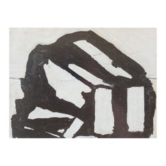 Vintage Mid Century Abstract Black & White Geometric Painting