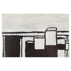 Vintage Mid Century Abstract Black & White Geometric Painting