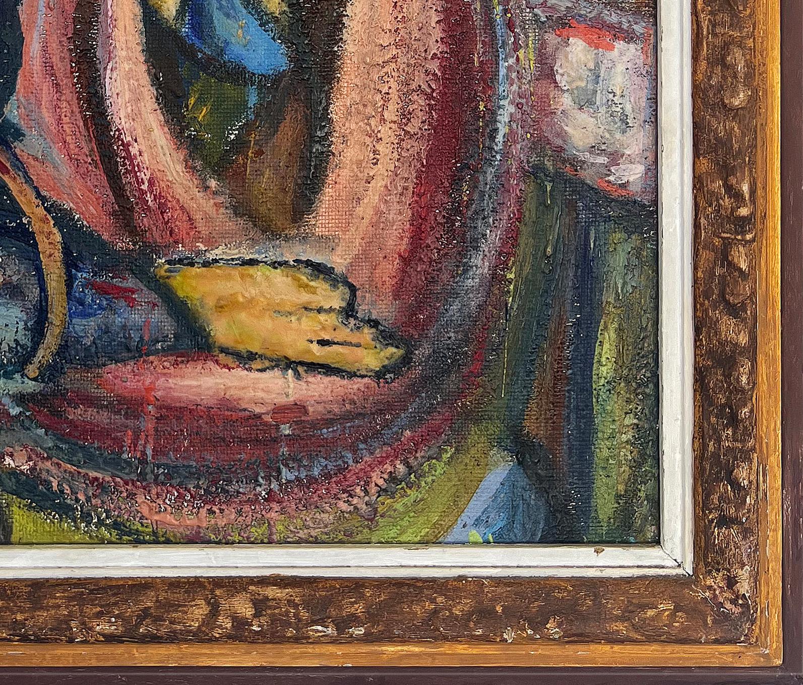 Vintage Mid-Century Abstract Cubist Oil Painting of a Woman In Good Condition For Sale In Miami, FL