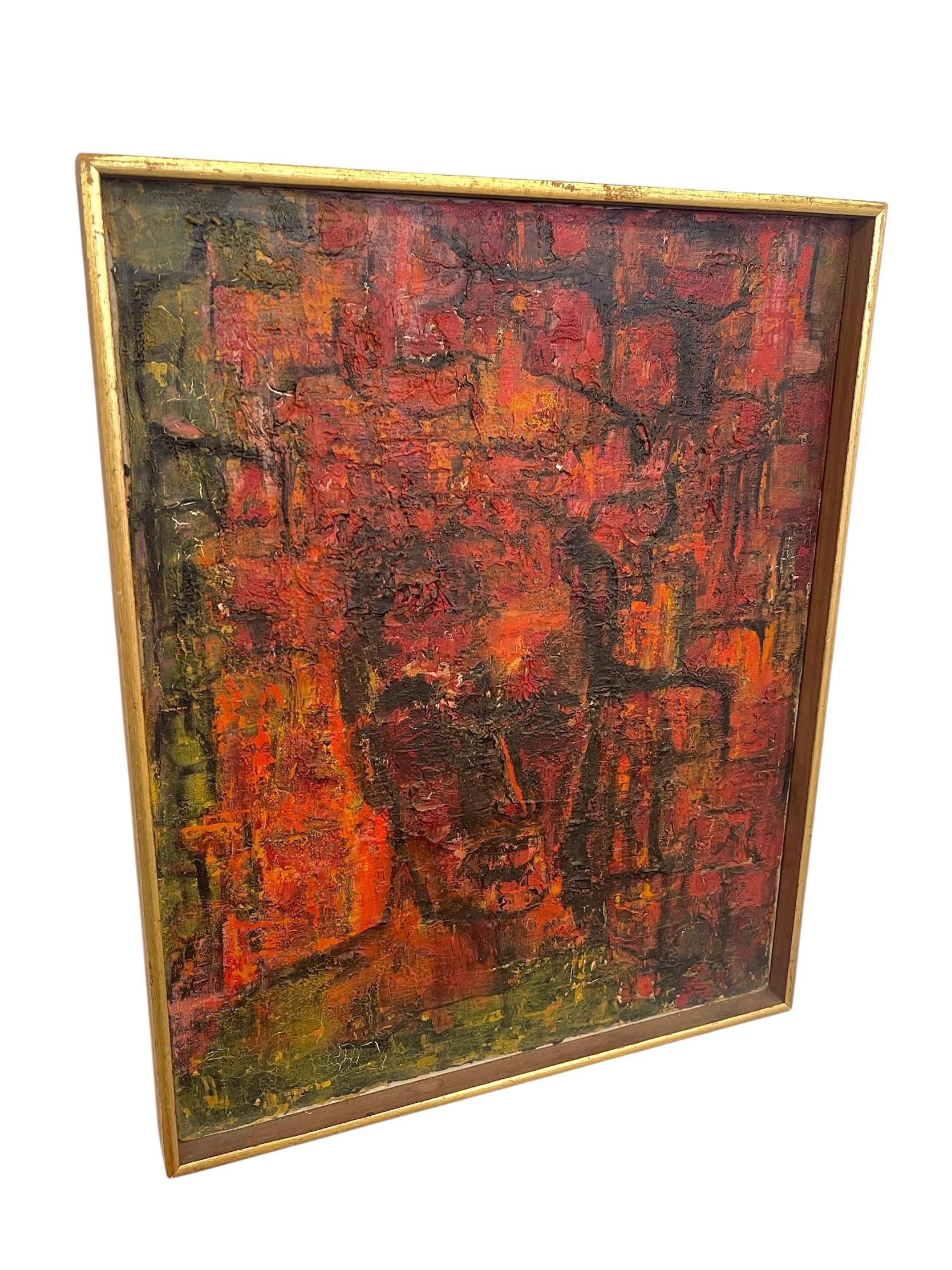 Vintage Mid-Century Abstract Expressionist Portrait Painting on Canvas (Expressionismus) im Angebot