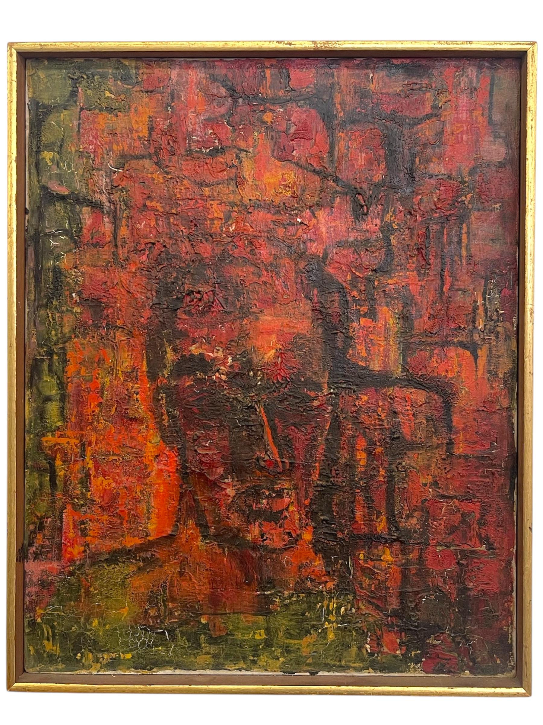 Vintage Mid-Century Abstract Expressionist Portrait Painting on Canvas (Leinwand) im Angebot
