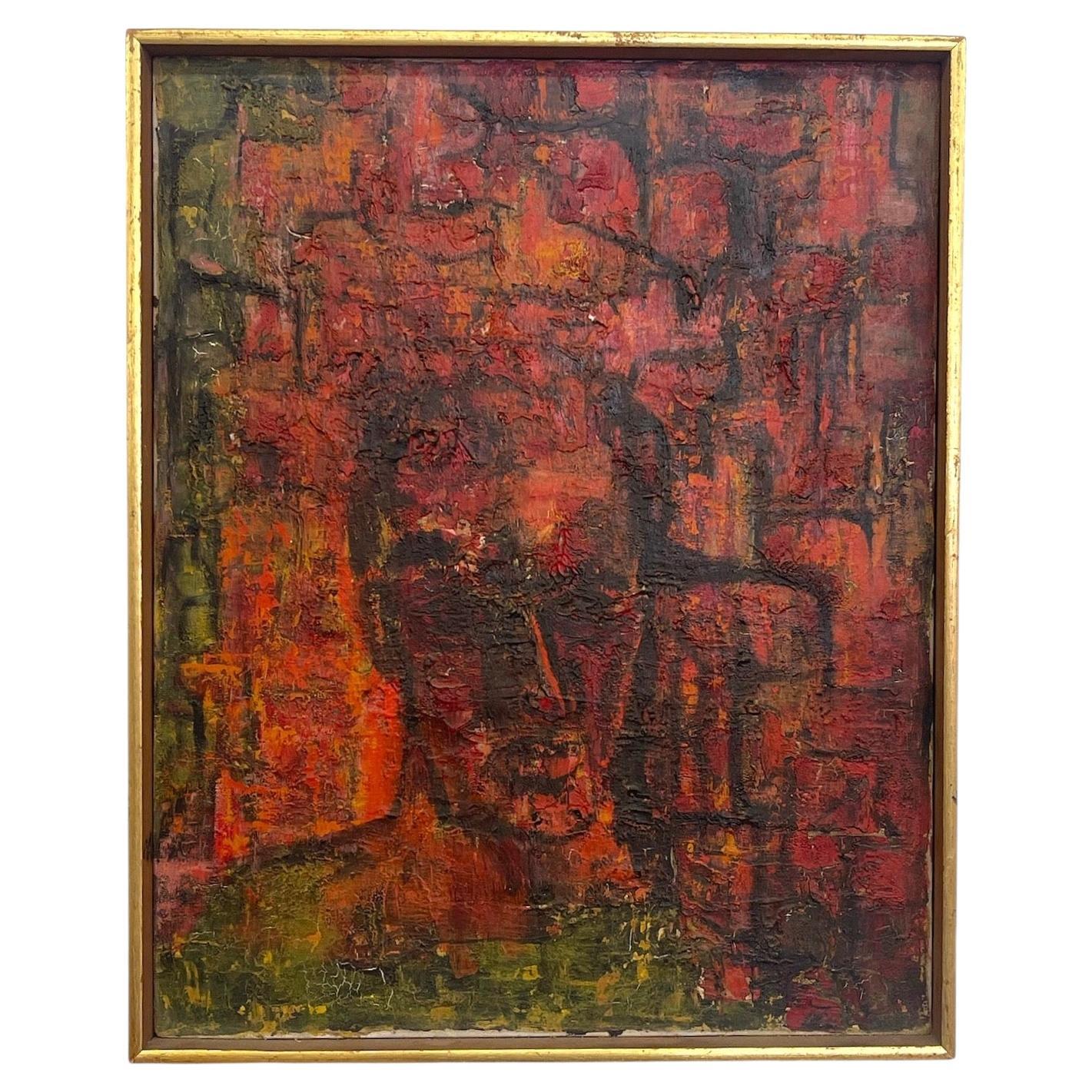 Vintage Mid-Century Abstract Expressionist Portrait Painting on Canvas im Angebot