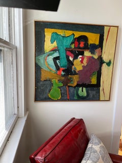 Vintage Mid Century Abstract Painting On Canvas