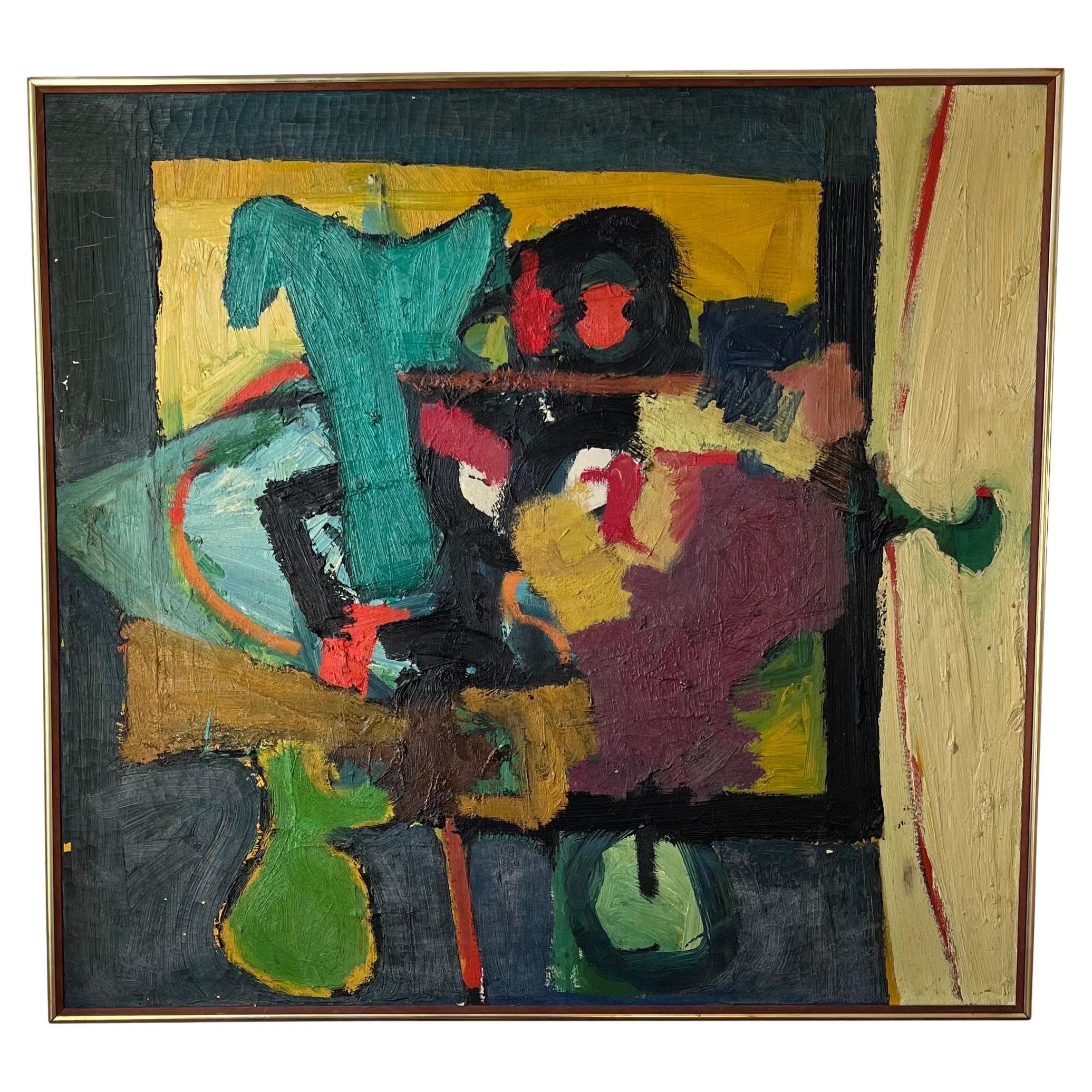 Vintage Mid Century Abstract Painting On Canvas
