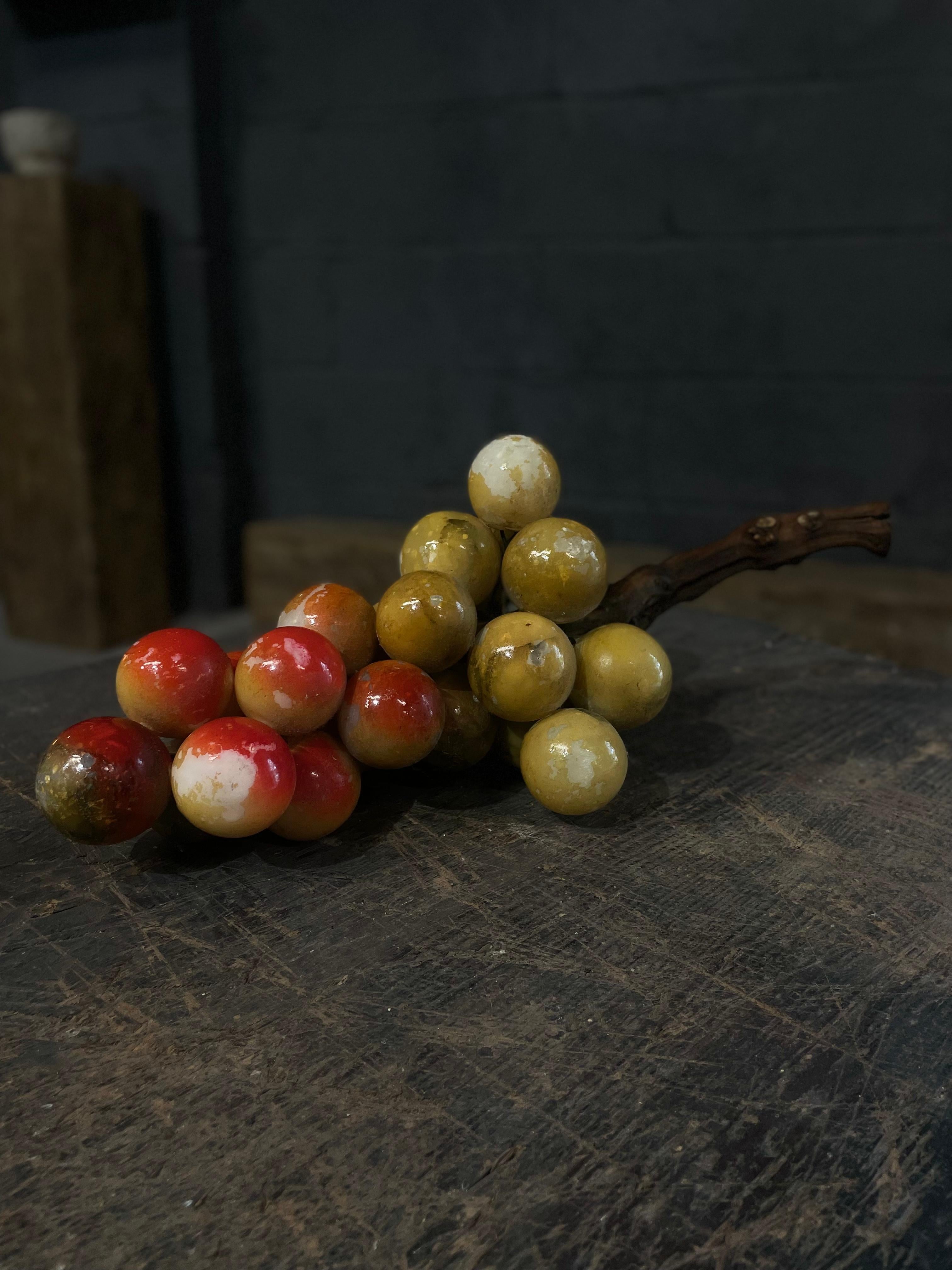 Lovely Italian alabaster grapes on wood vine. Please see images for wear. 